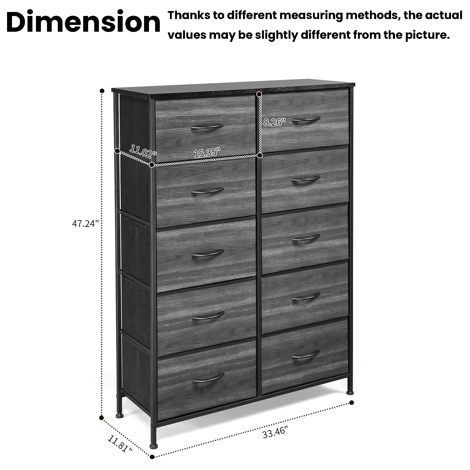 Furnipuzzle Multi - drawer tall wardrobe, large fabric drawer cabinet. It's perfect for home storage and organization in guest rooms, closets, entryways, living rooms, and bedrooms. It comes with a sturdy metal frame and a wooden countertop.