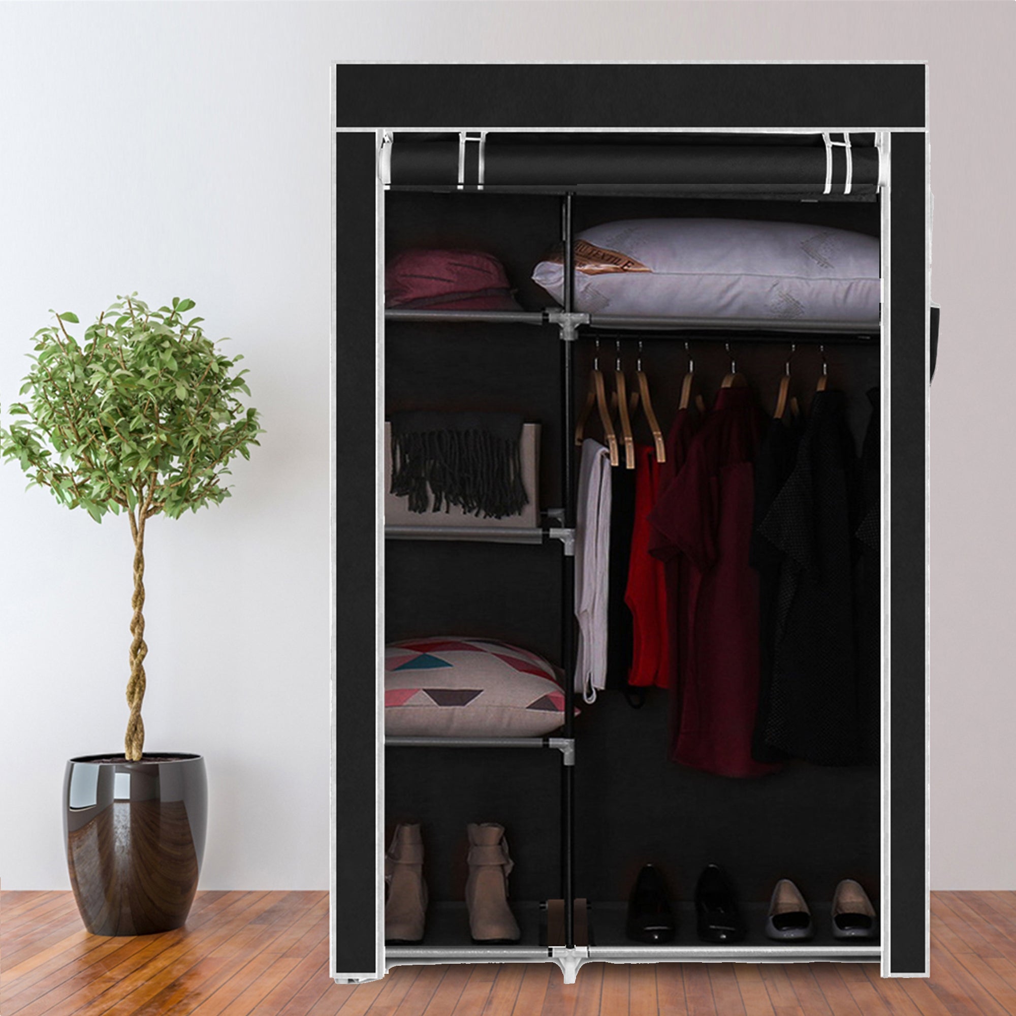 Furnipuzzle Portable wardrobe storage organizer. It has a metal hanging rack combined with non - woven fabric, perfect for the bedroom