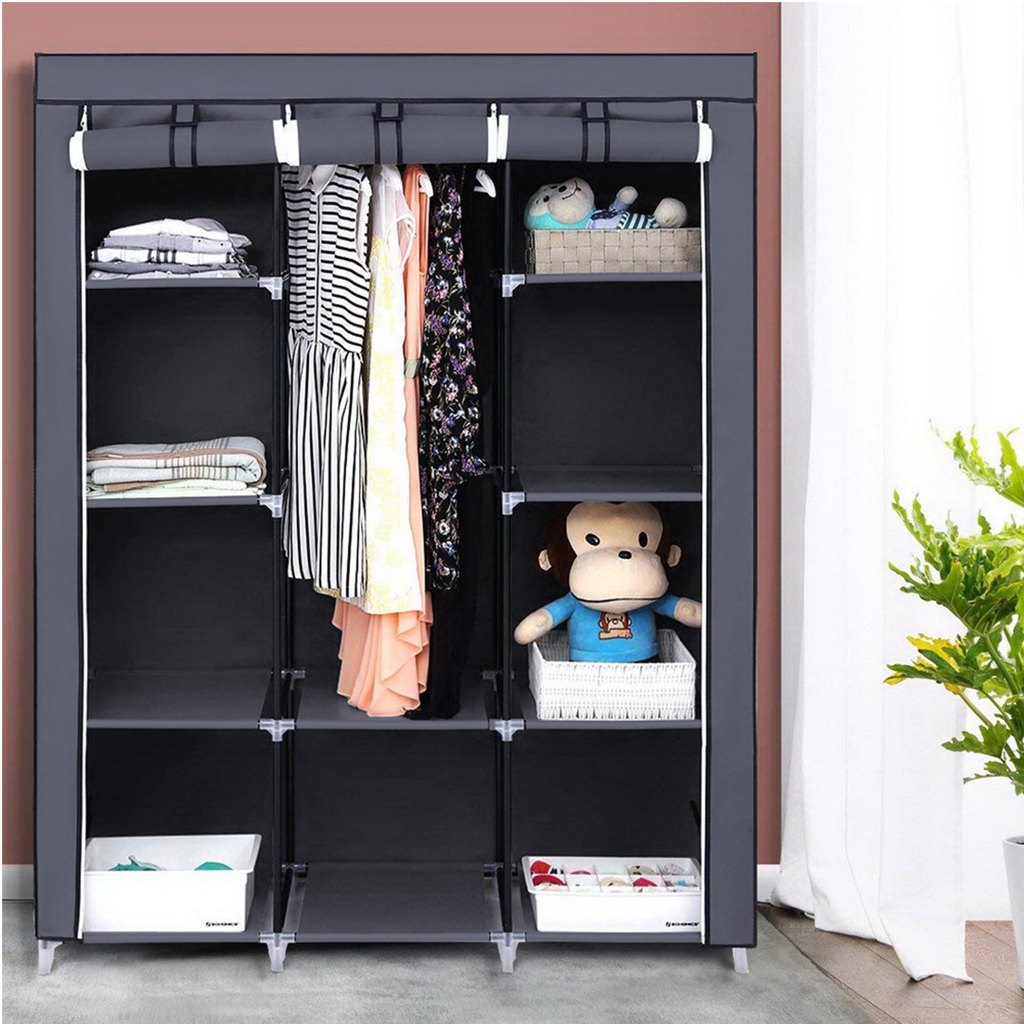 Furnipuzzle Portable wardrobe storage organizer. It has a metal hanging rack combined with non - woven fabric, perfect for the bedroom