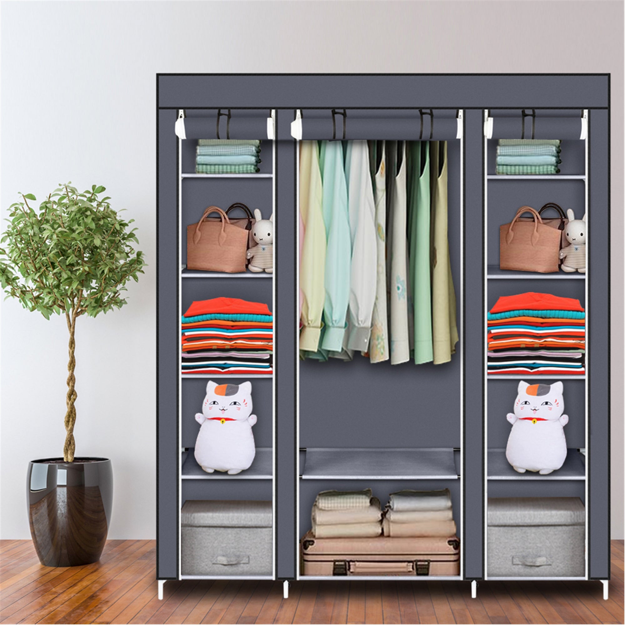 Furnipuzzle Portable wardrobe storage organizer. It has a metal hanging rack combined with non - woven fabric, perfect for the bedroom