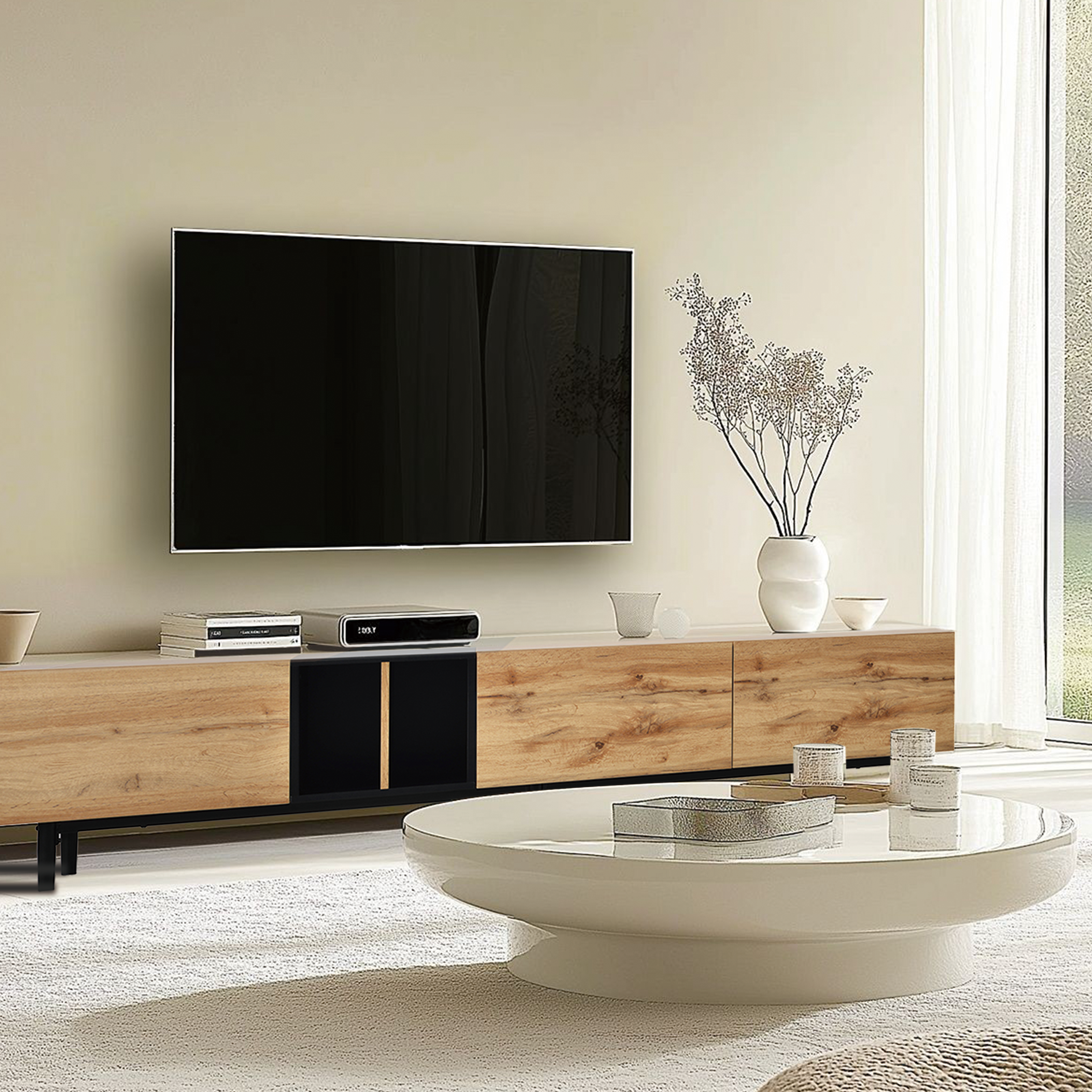 Furnipuzzle Modern TV Stand for 80" TVs with 3 Doors Large Storage Cabinet