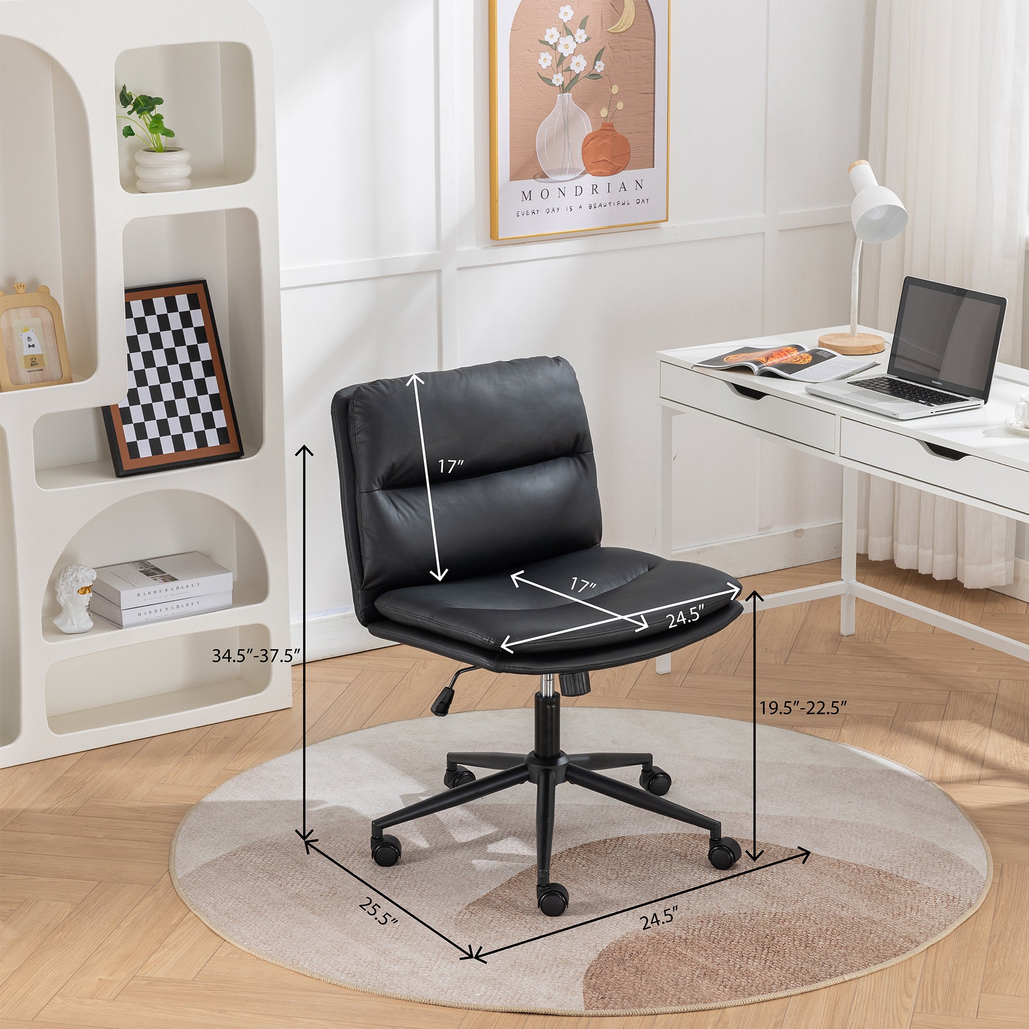 Furnipuzzle Adjustable Swivel Criss - Cross Chair with a Wide Seat! Perfect for Office or Vanity Use