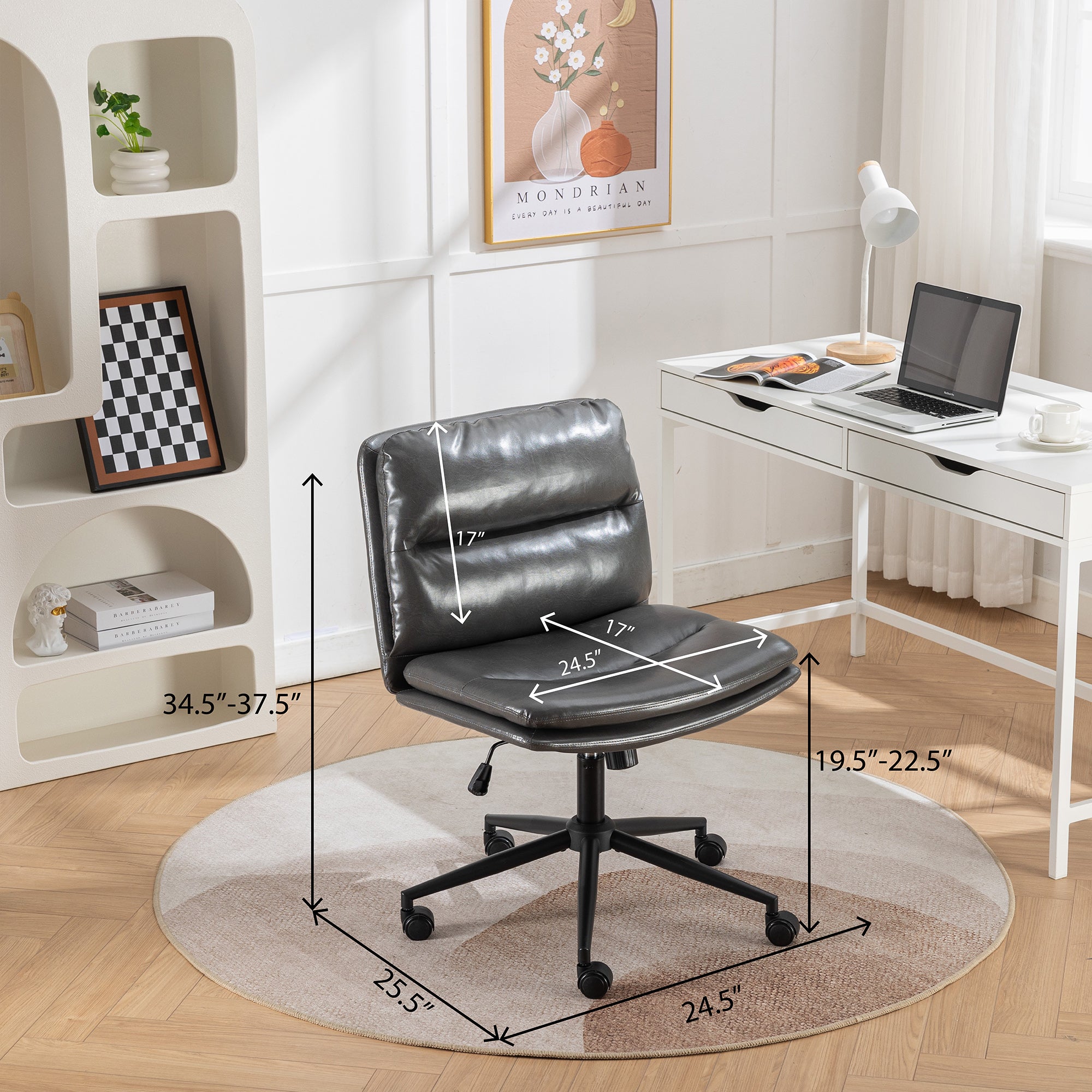 Furnipuzzle Adjustable Swivel Criss - Cross Chair with a Wide Seat! Perfect for Office or Vanity Use