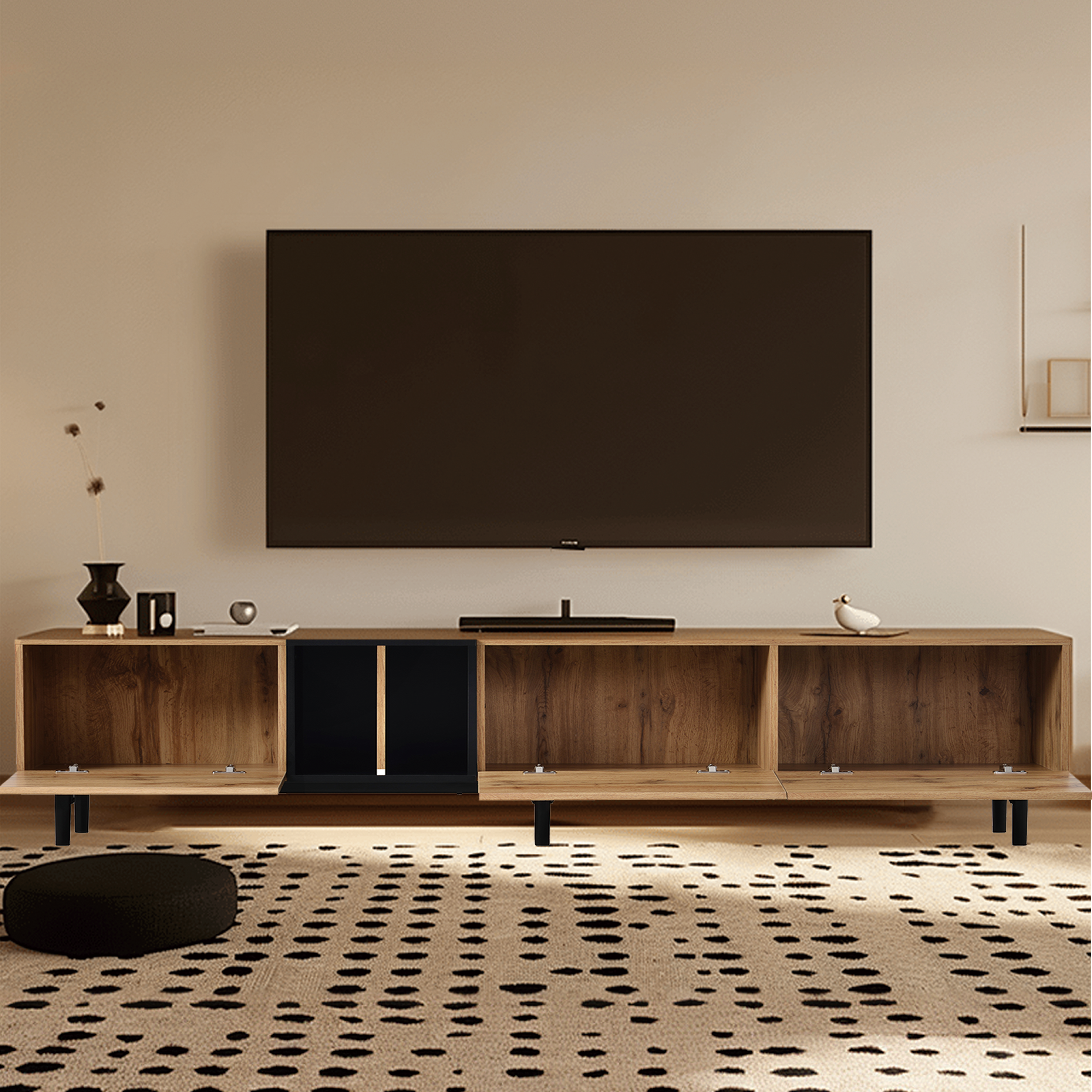 Furnipuzzle Modern TV Stand for 80" TVs with 3 Doors Large Storage Cabinet