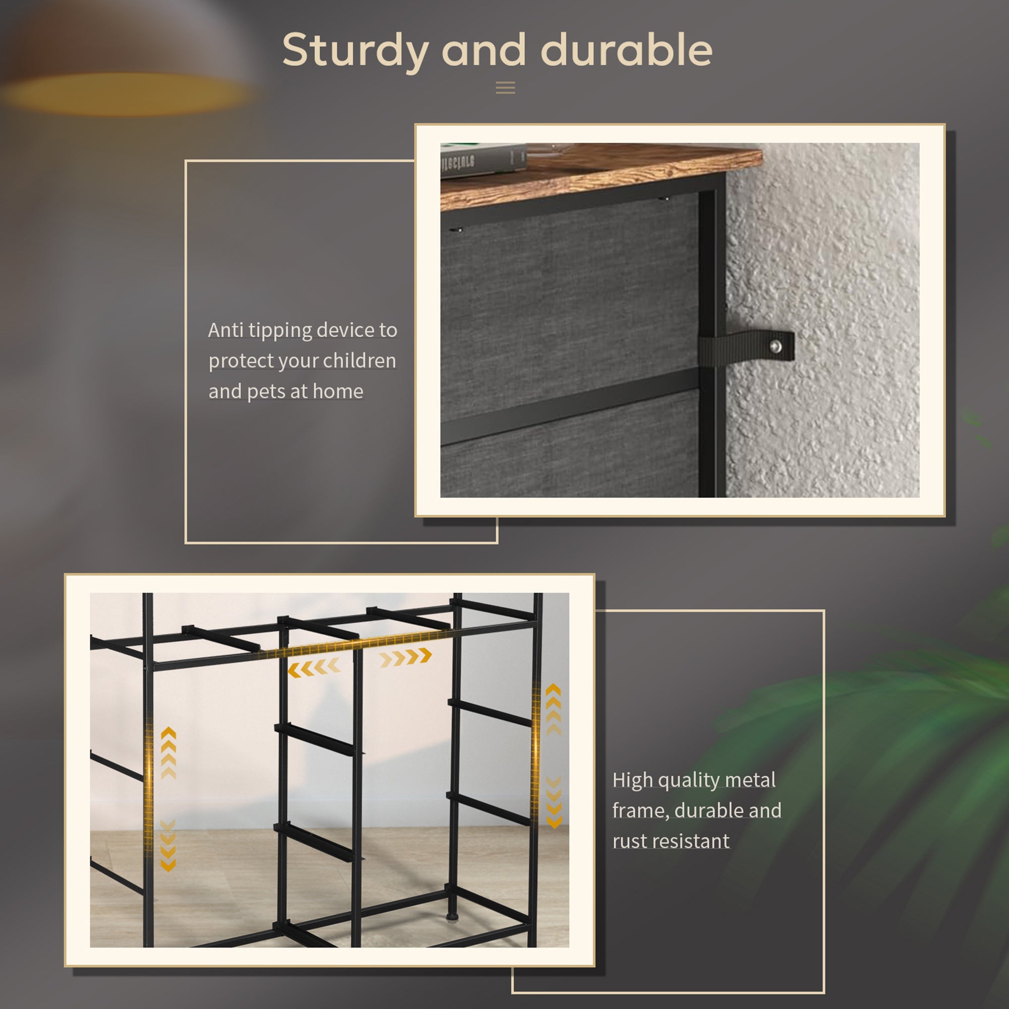 Furnipuzzle Multi - drawer tall wardrobe, large fabric drawer cabinet. It's perfect for home storage and organization in guest rooms, closets, entryways, living rooms, and bedrooms. It comes with a sturdy metal frame and a wooden countertop.
