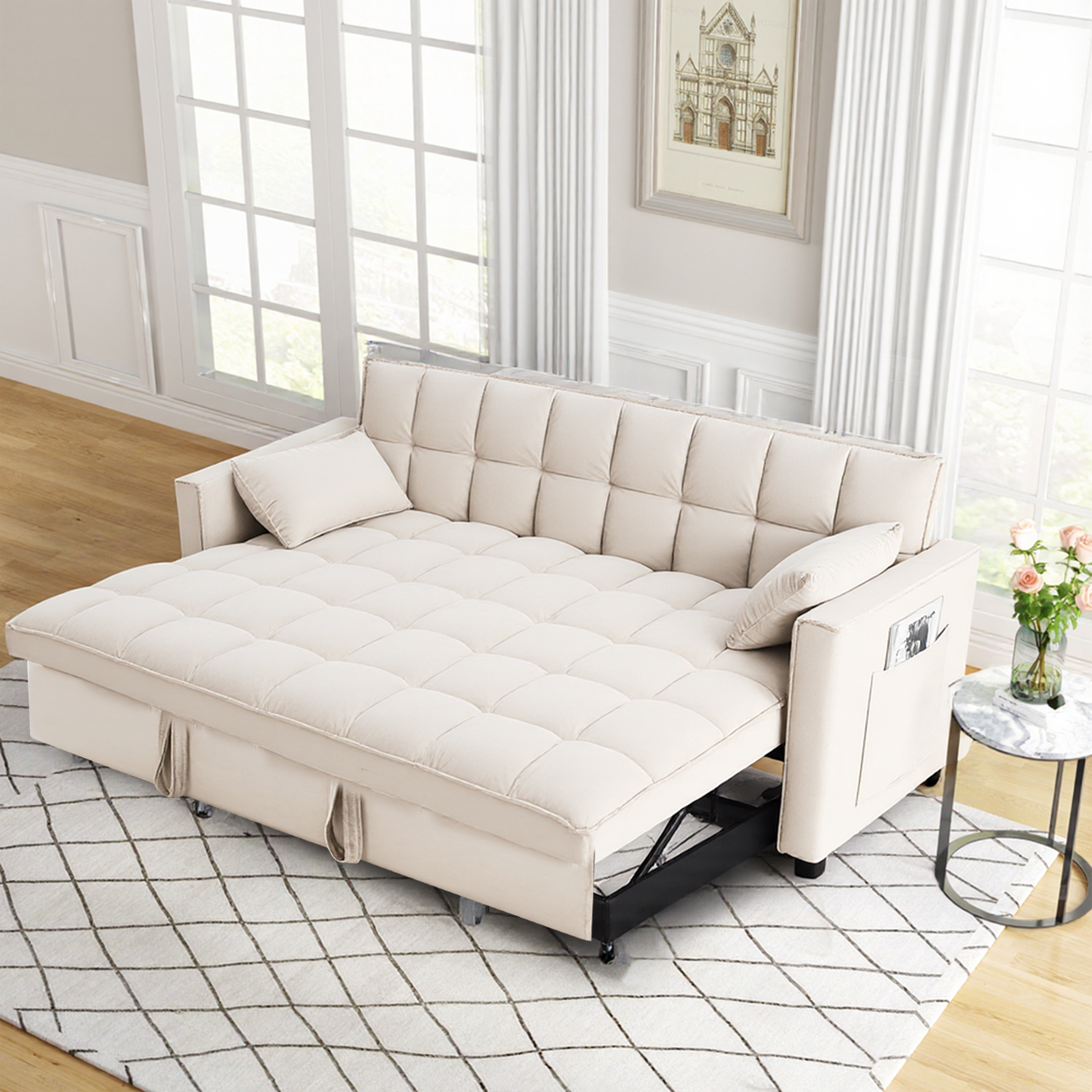 Furnipuzzle Modern 3-in-1 Convertible Sleeper Sofa Bed Lounge Sofa