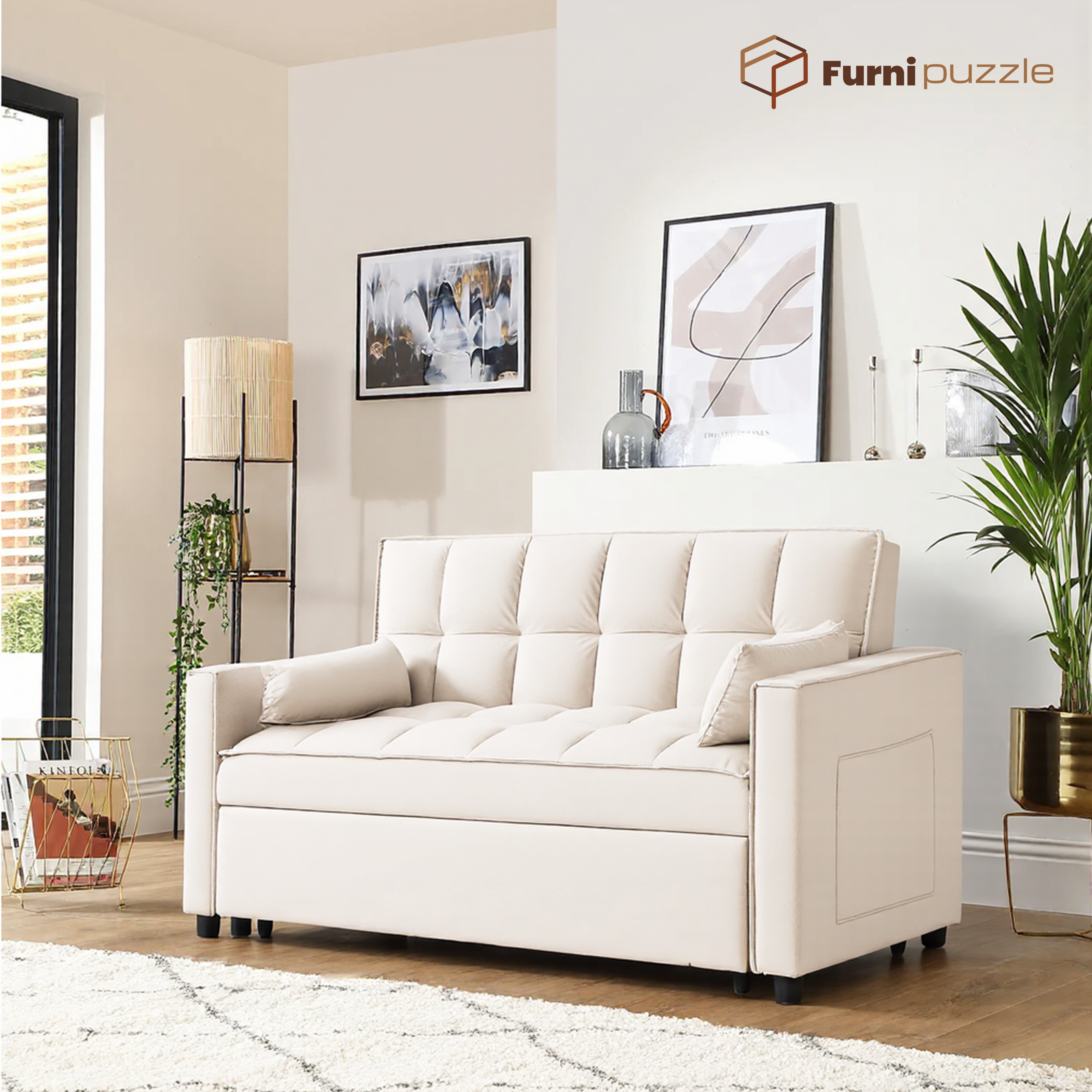Furnipuzzle Modern 3-in-1 Convertible Sleeper Sofa Bed Lounge Sofa