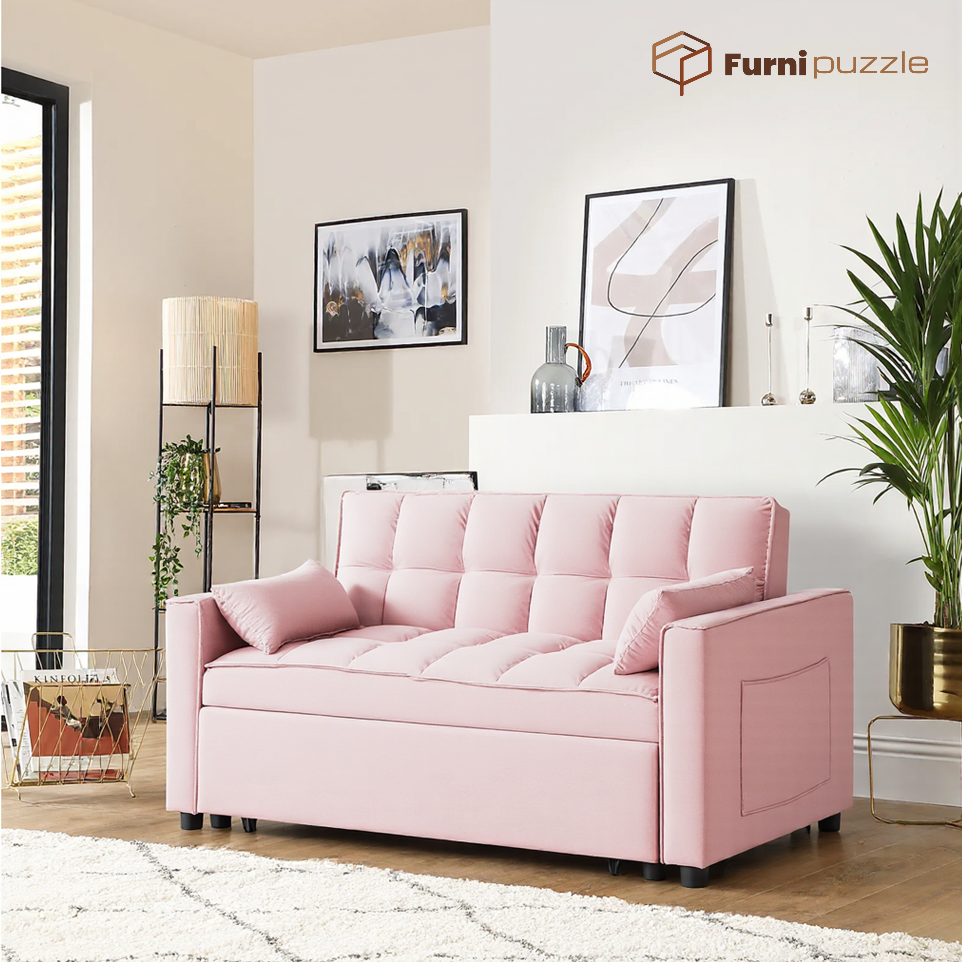 Furnipuzzle Modern 3-in-1 Convertible Sleeper Sofa Bed Lounge Sofa Loveseats