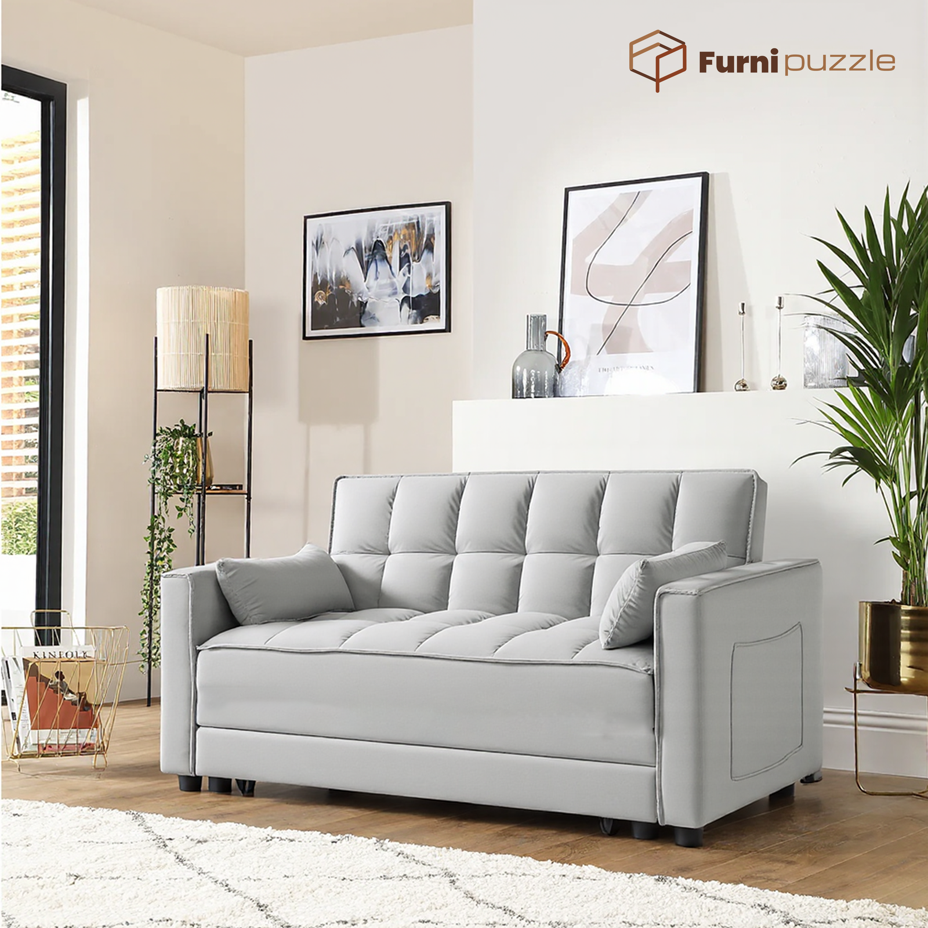 Furnipuzzle Modern 3-in-1 Convertible Sleeper Sofa Bed Lounge Sofa