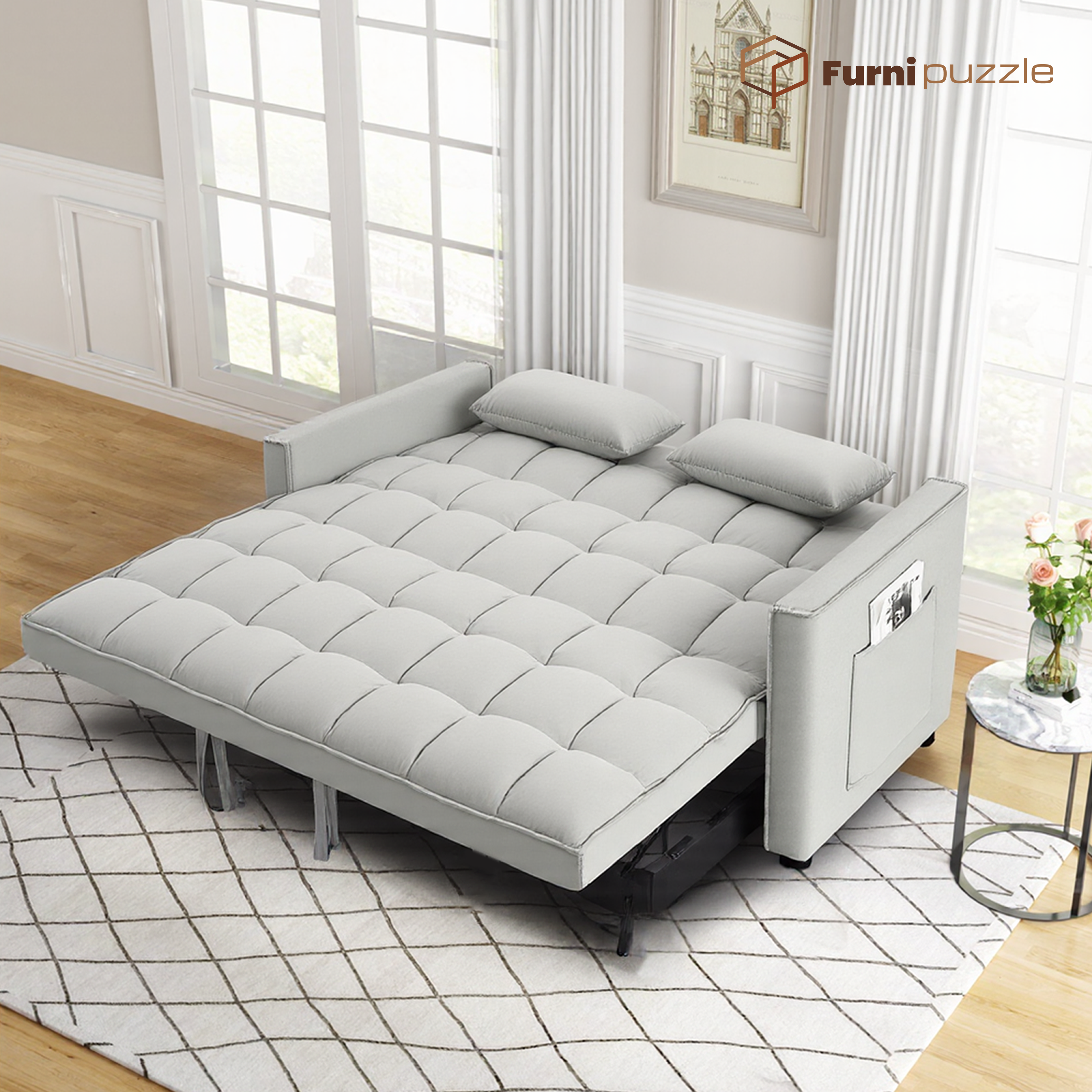 Furnipuzzle Modern 3-in-1 Convertible Sleeper Sofa Bed Lounge Sofa