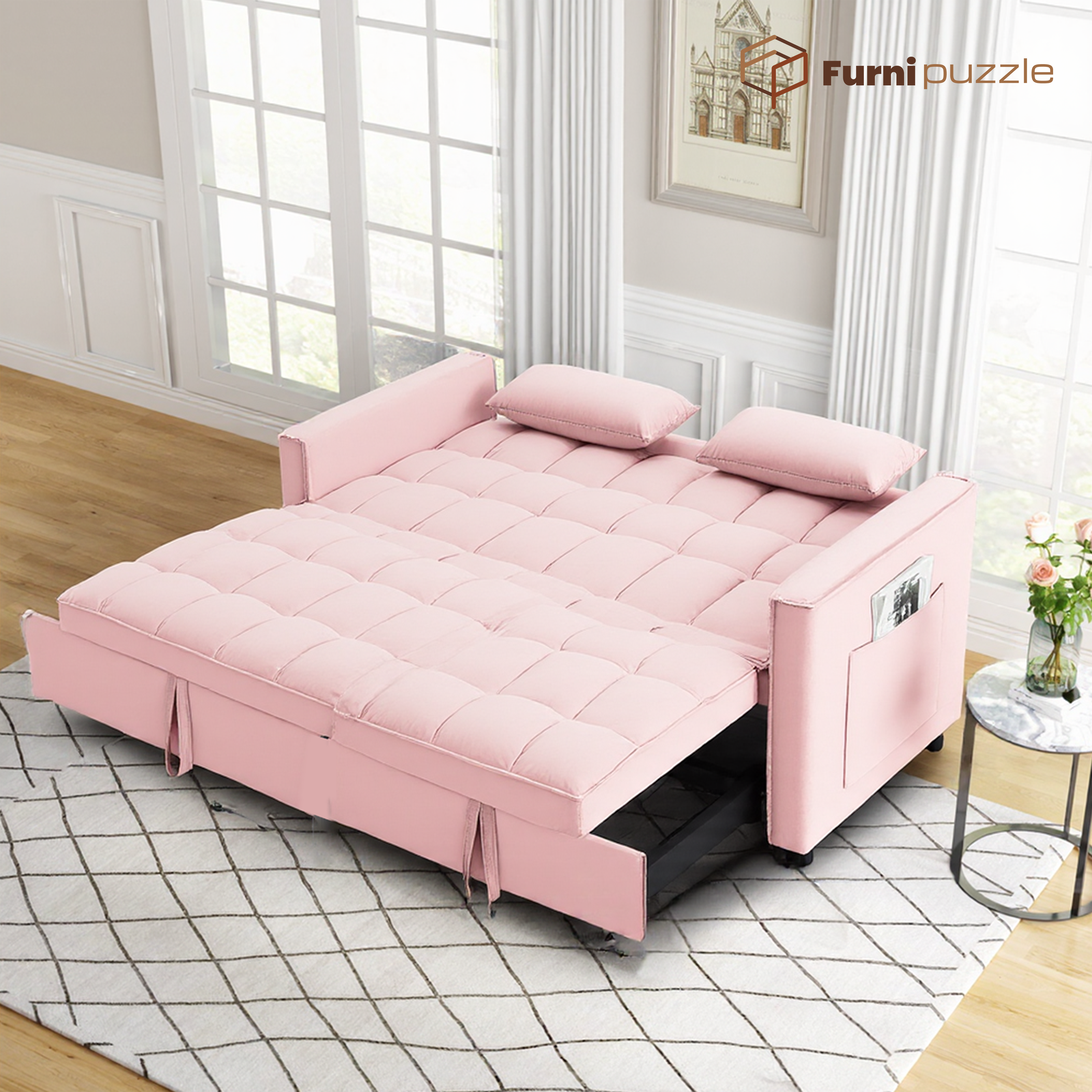 Furnipuzzle Modern 3-in-1 Convertible Sleeper Sofa Bed Lounge Sofa Loveseats