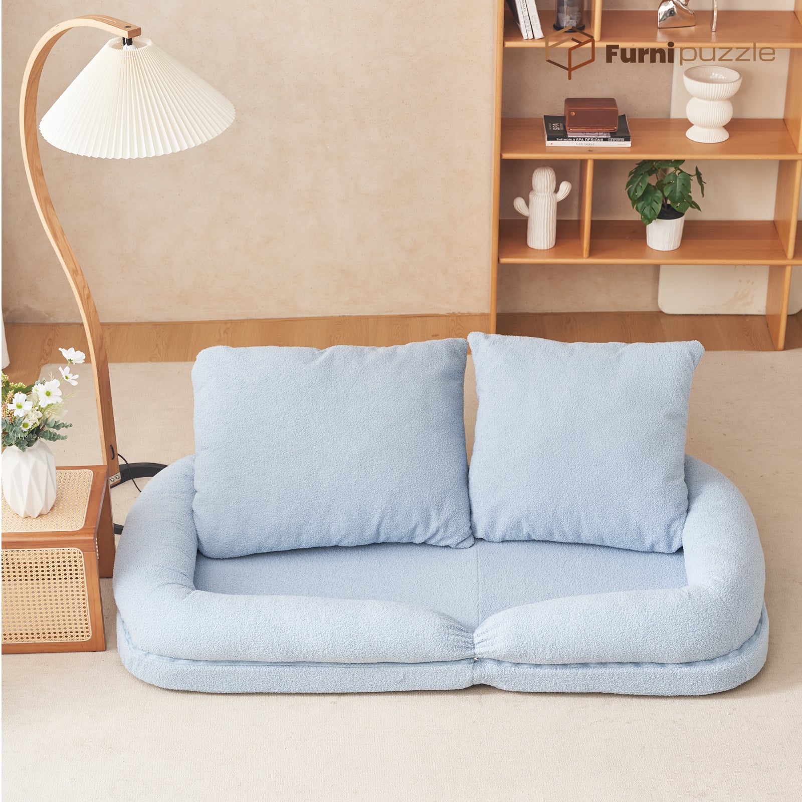 Furnipuzzle Upholstered Foldable Lounge Chair Bean Bag Sofa with Adjustable Backrest