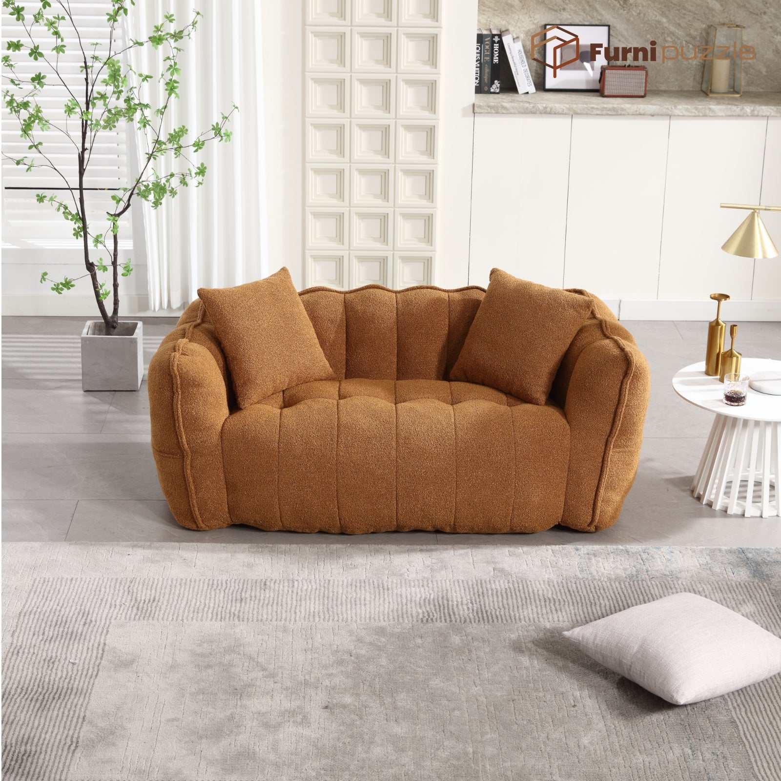 Bean Bag Sofa Chair Flannel Loveseat Lazy Floor Sofa Couch With 2 Pillows