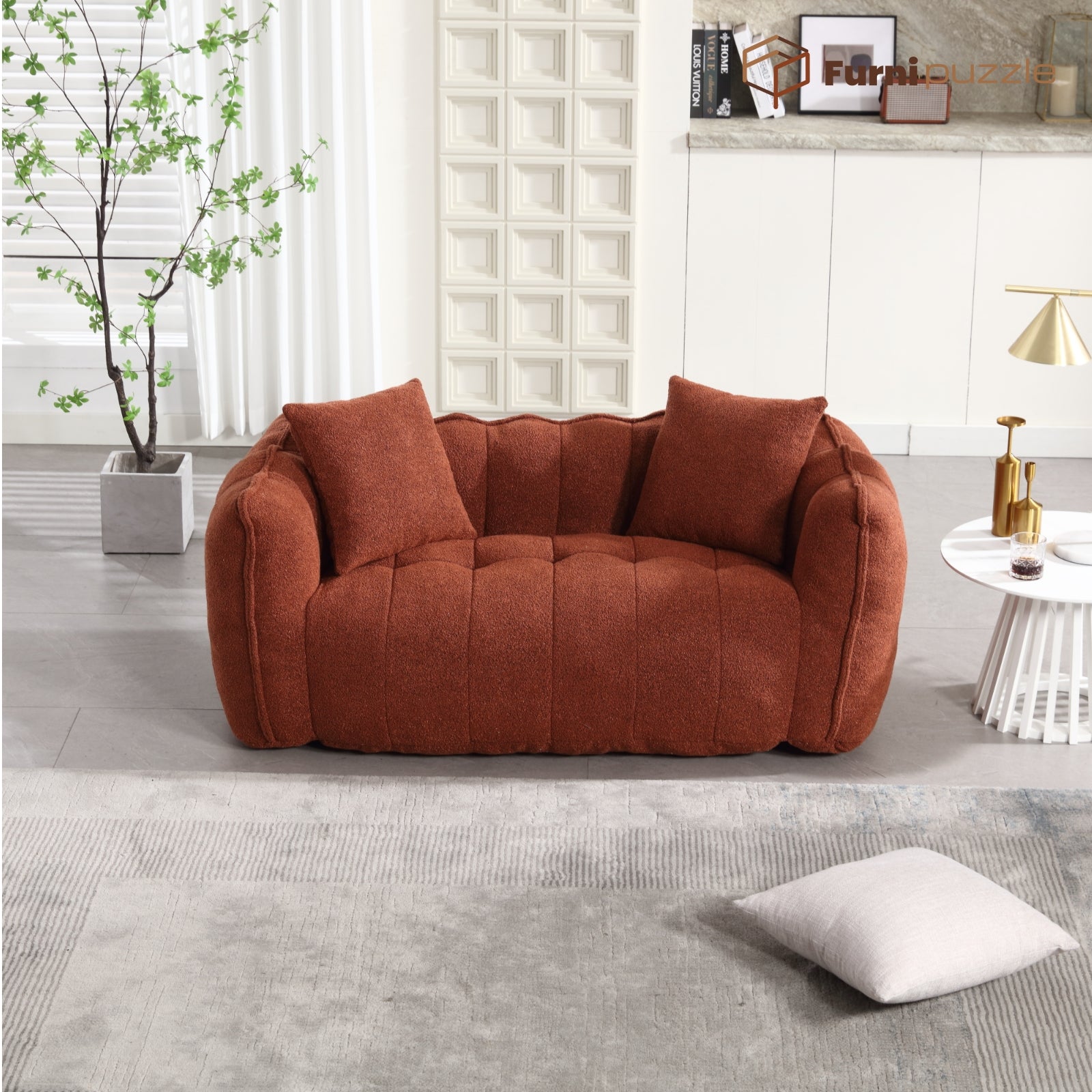 Bean Bag Sofa Chair Flannel Loveseat Lazy Floor Sofa Couch With 2 Pillows