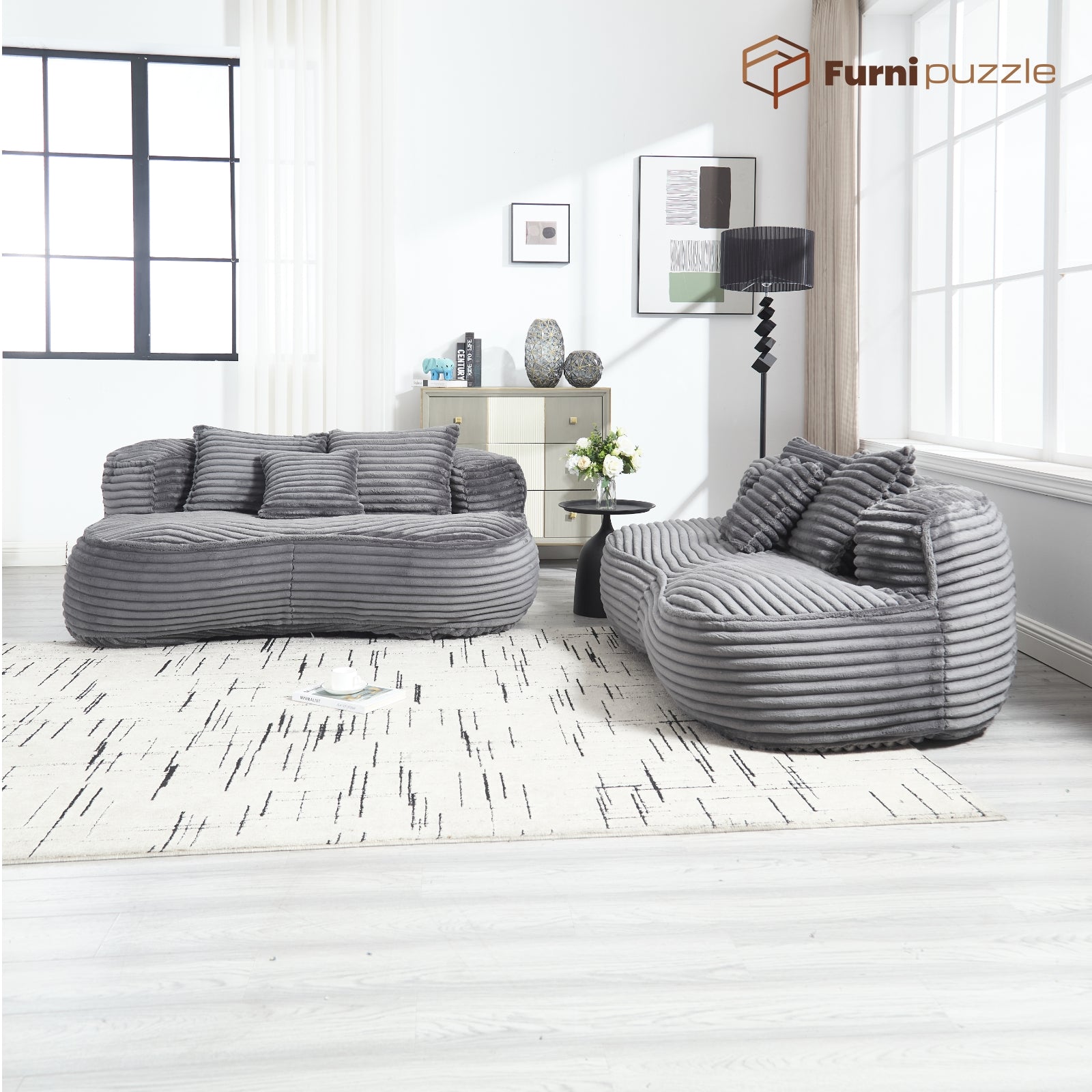 Modern Lazy Bean Bag Sofa Lounger Chair with 3 Pillows for Adults & Kids