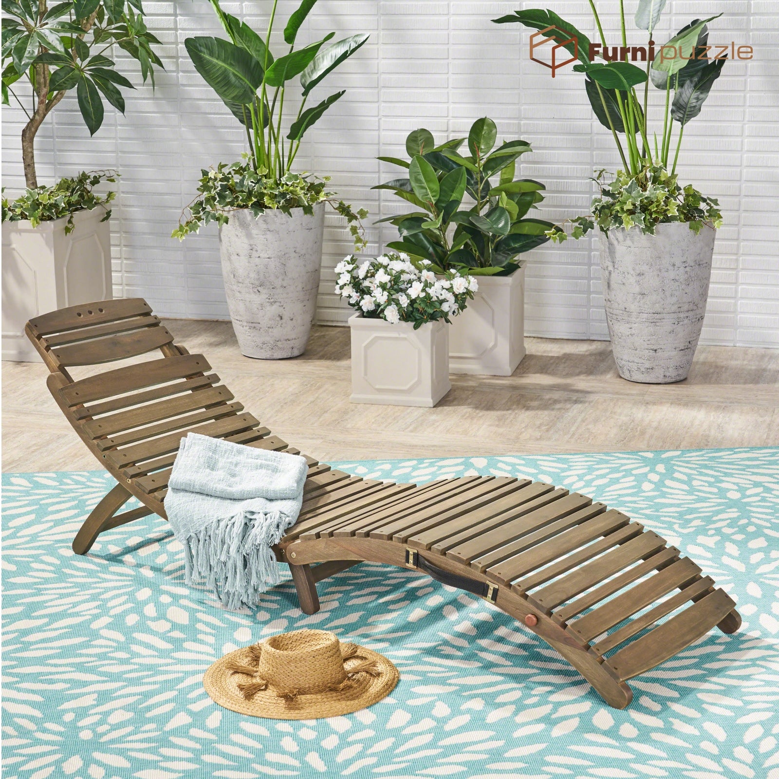 Furnipuzzle Wood Outdoor Chaise Lounge Pool Lounge Chairs