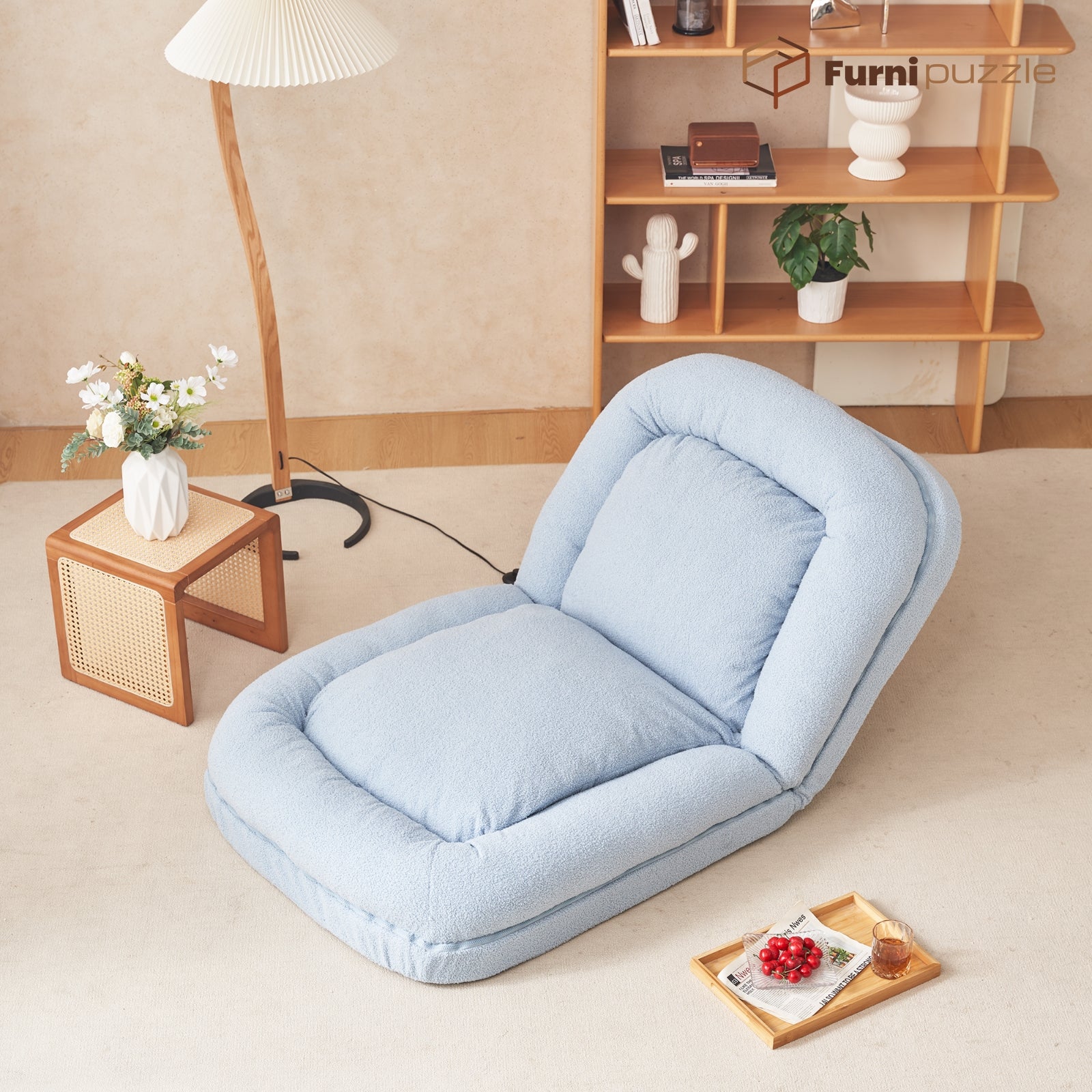 Furnipuzzle Upholstered Foldable Lounge Chair Bean Bag Sofa with Adjustable Backrest
