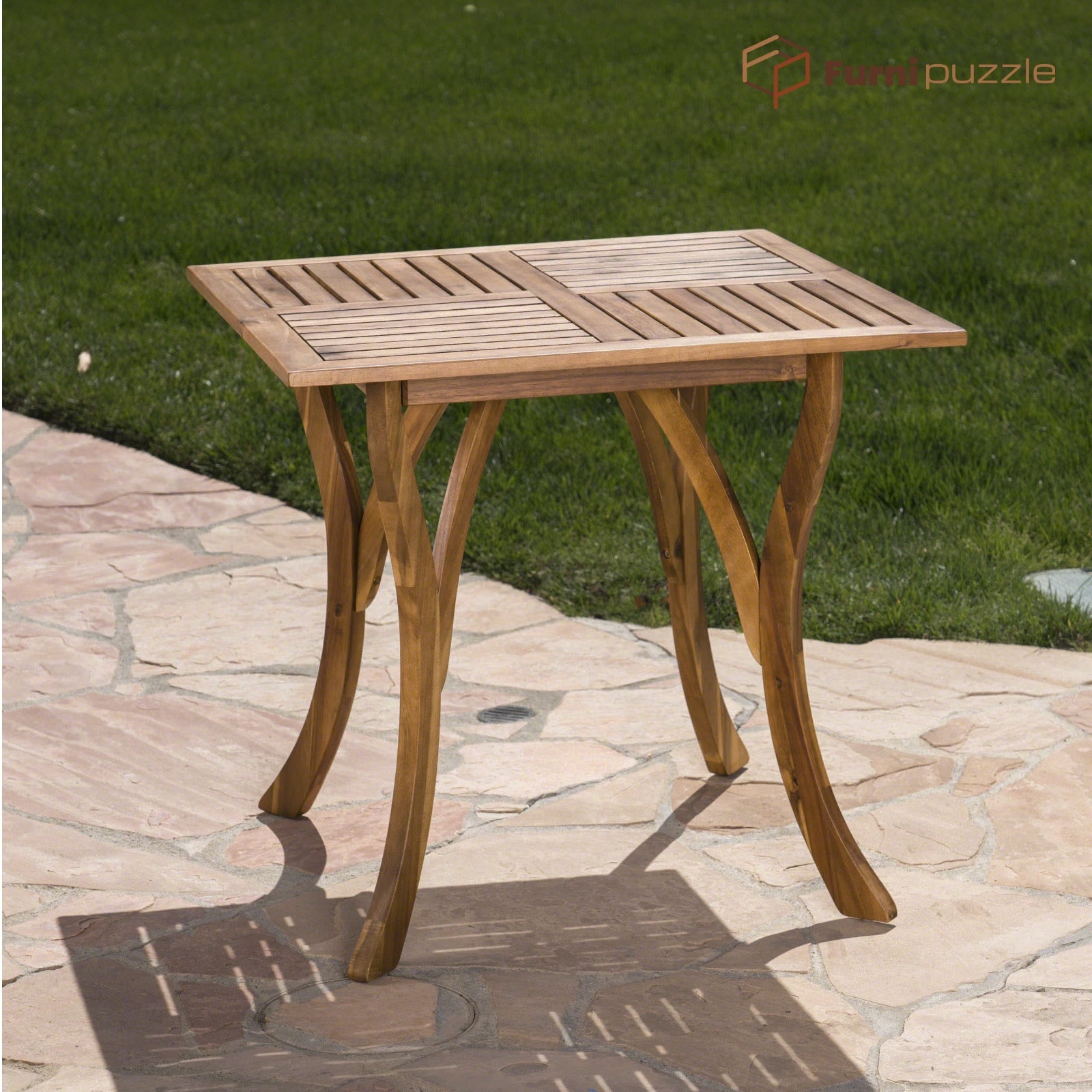Furnipuzzle Square Wood Small Table Outdoor Side Coffee Tables for Patio & Poolside