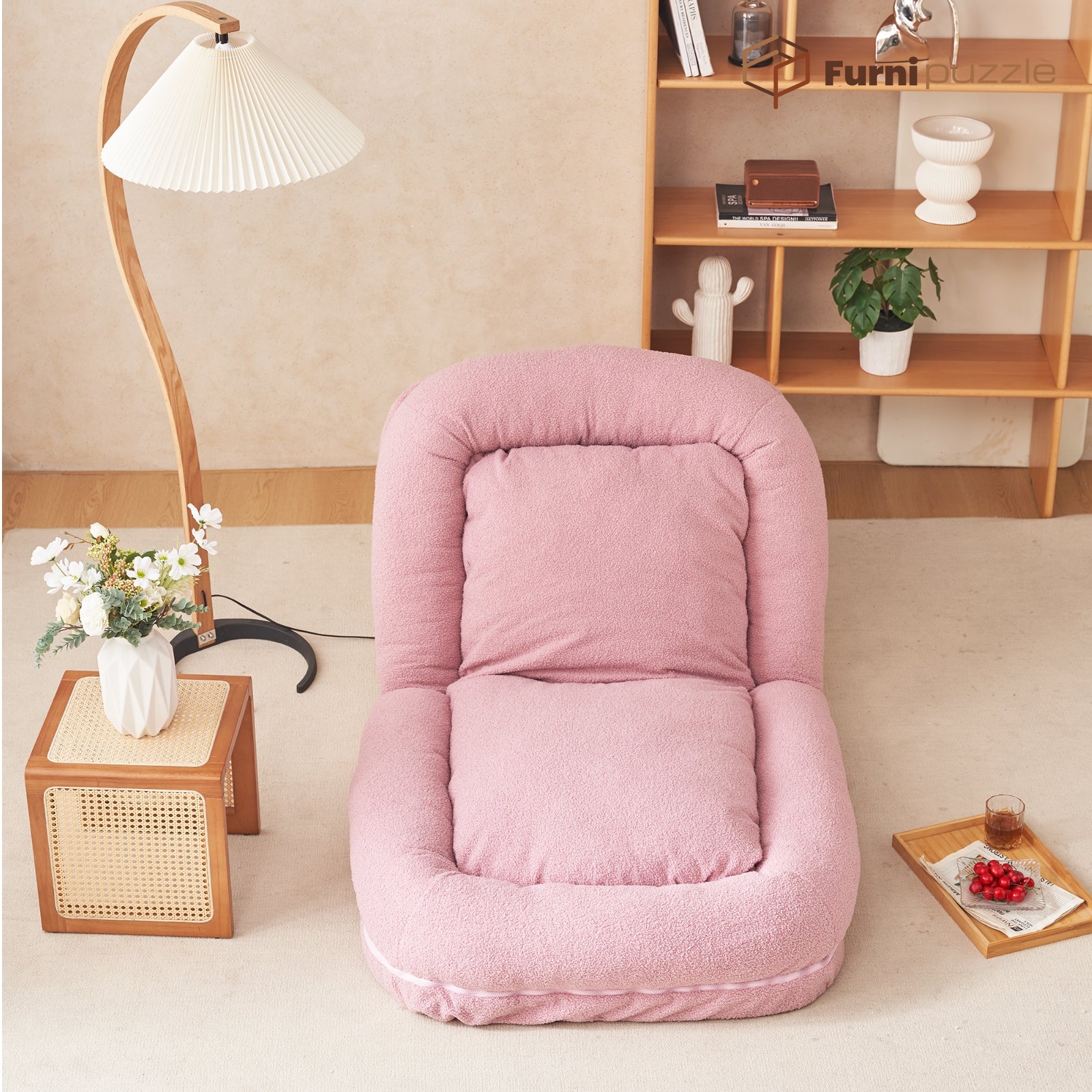 Furnipuzzle Upholstered Foldable Lounge Chair Bean Bag Sofa with Adjustable Backrest