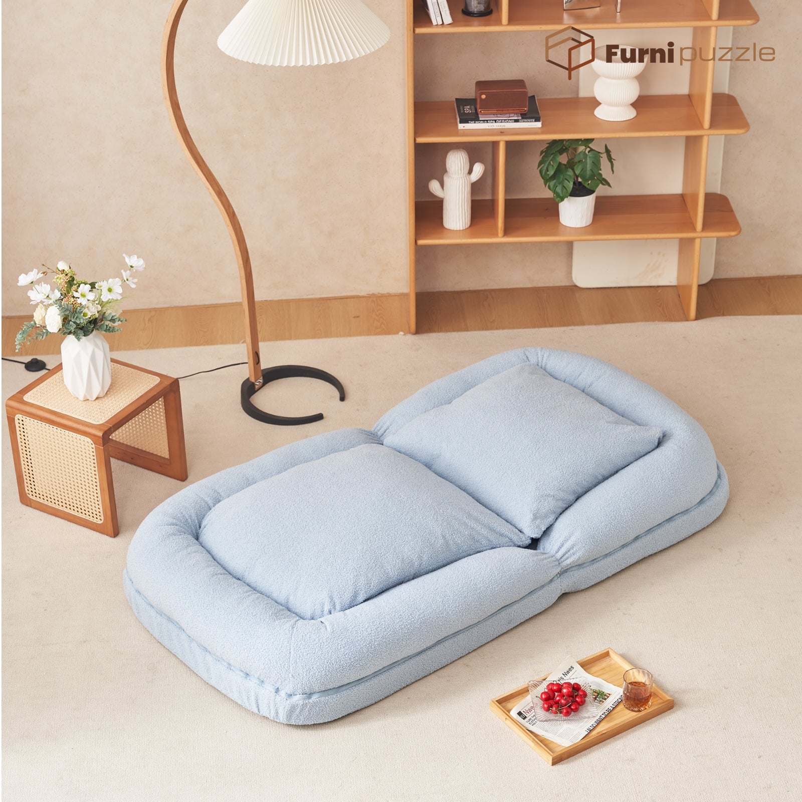 Furnipuzzle Upholstered Foldable Lounge Chair Bean Bag Sofa with Adjustable Backrest