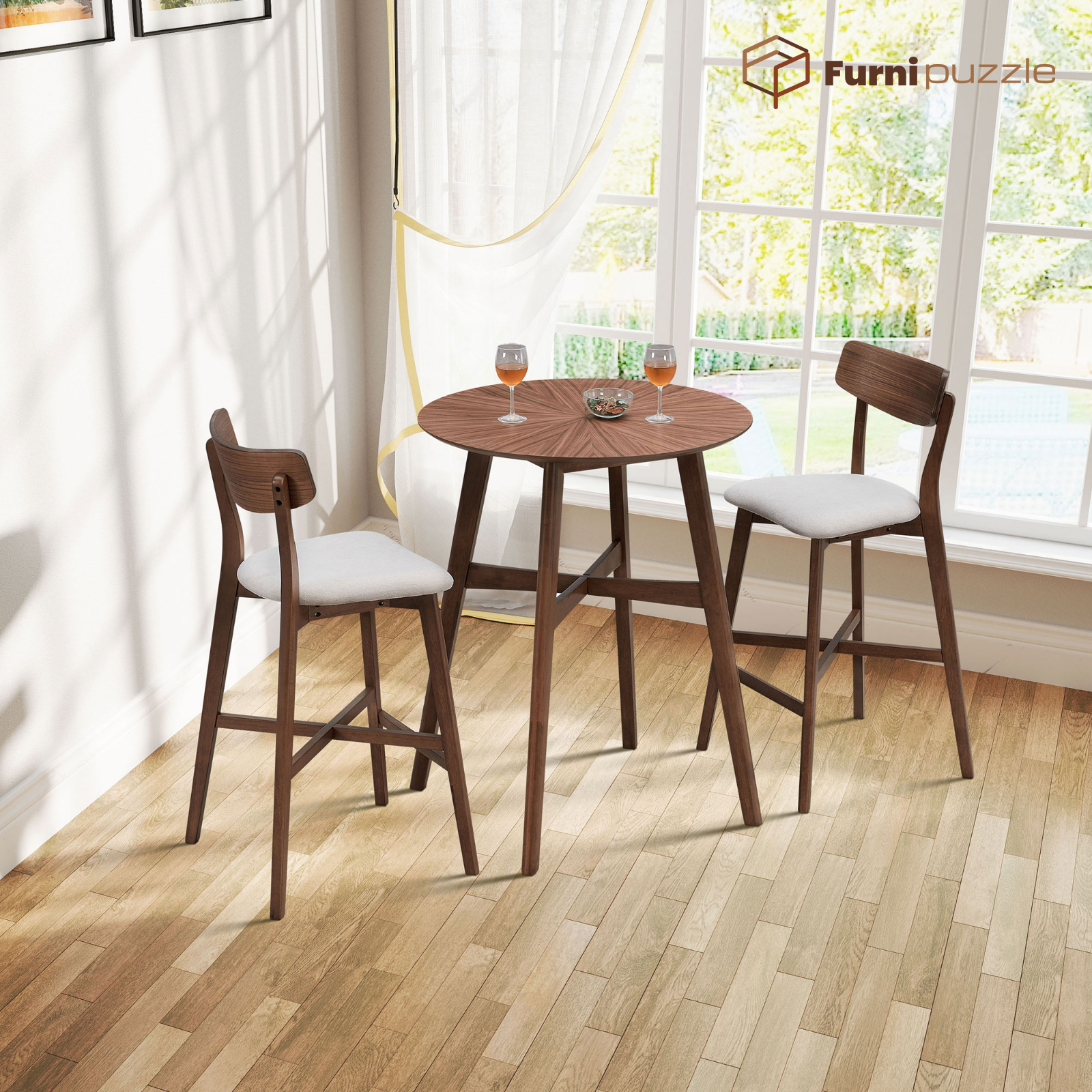 Furnipuzzle Small Bar Table Round Dining Table Casual Restaurant High Table