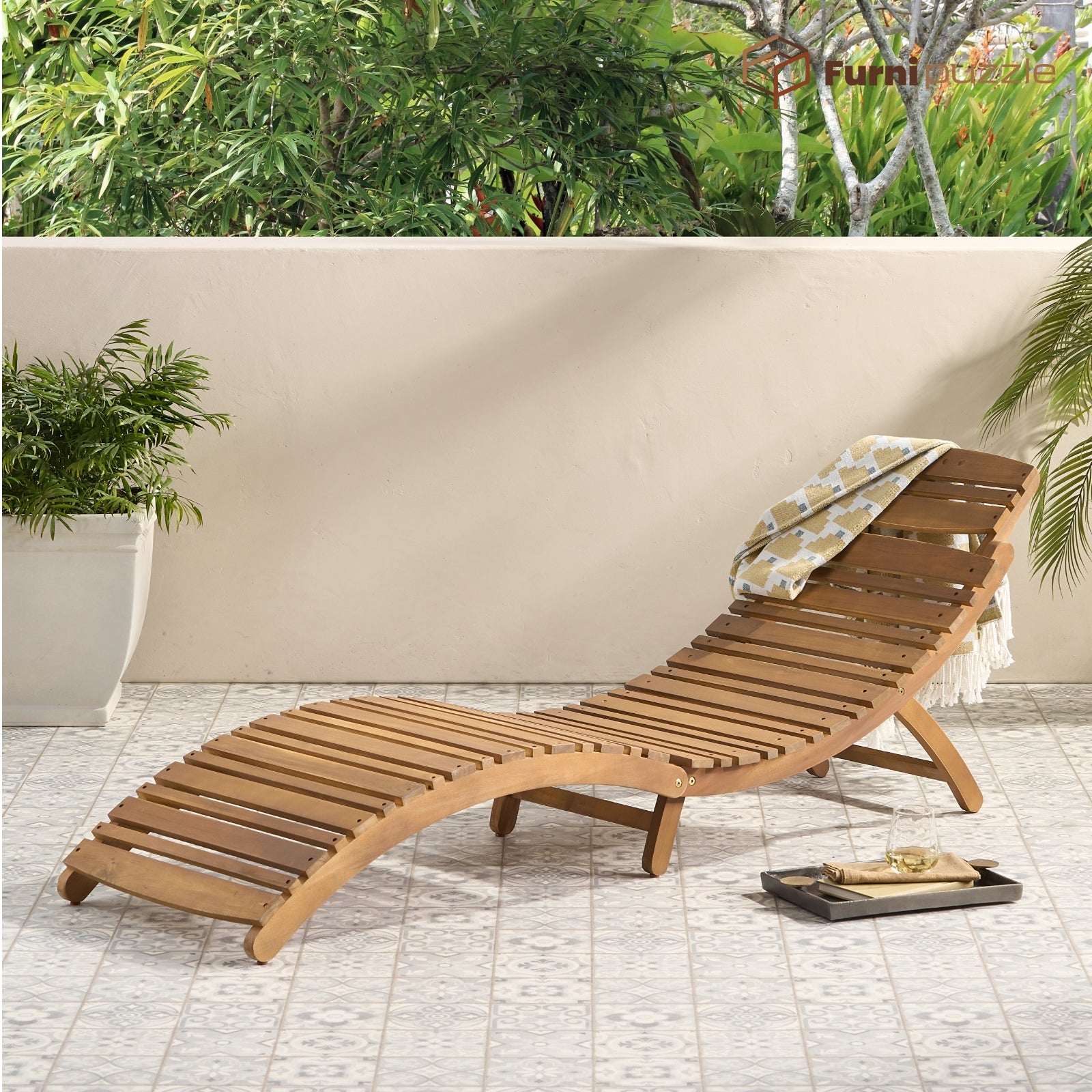 Furnipuzzle Wood Outdoor Chaise Lounge Pool Lounge Chairs