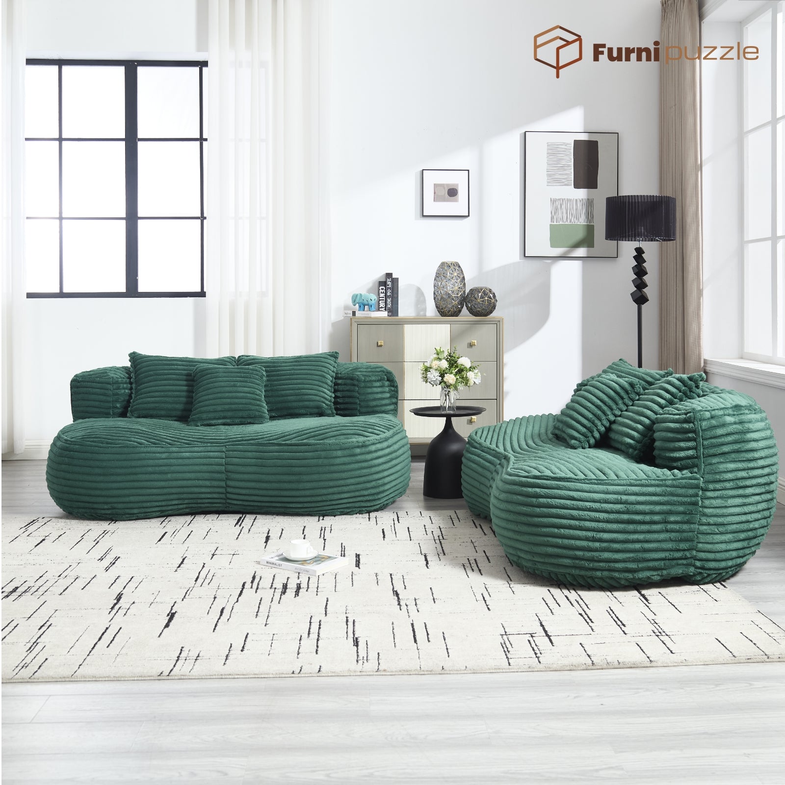 Modern Lazy Bean Bag Sofa Lounger Chair with 3 Pillows for Adults & Kids