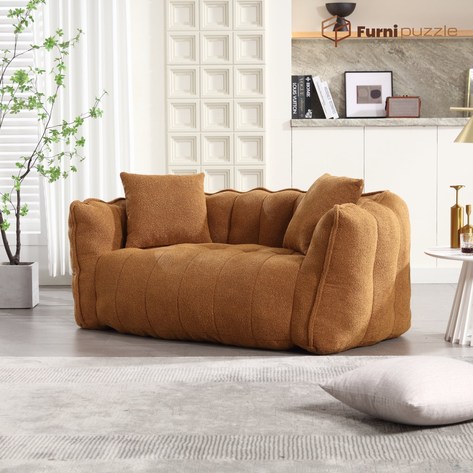 Bean Bag Sofa Chair Flannel Loveseat Lazy Floor Sofa Couch With 2 Pillows