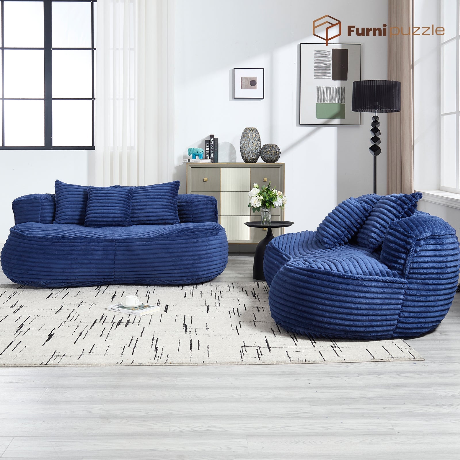 Modern Lazy Bean Bag Sofa Lounger Chair with 3 Pillows for Adults & Kids