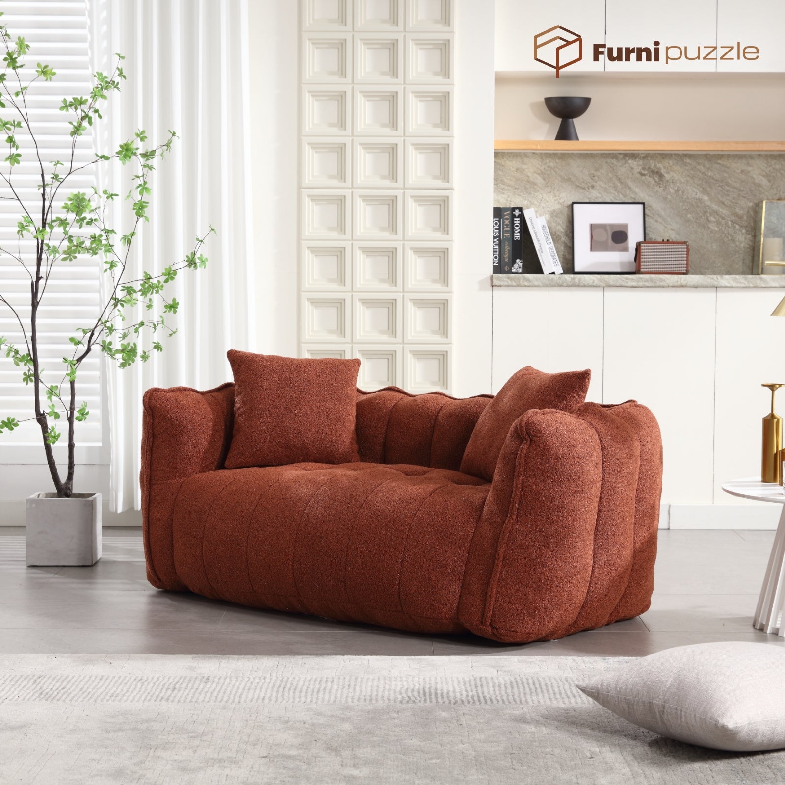 Bean Bag Sofa Chair Flannel Loveseat Lazy Floor Sofa Couch With 2 Pillows