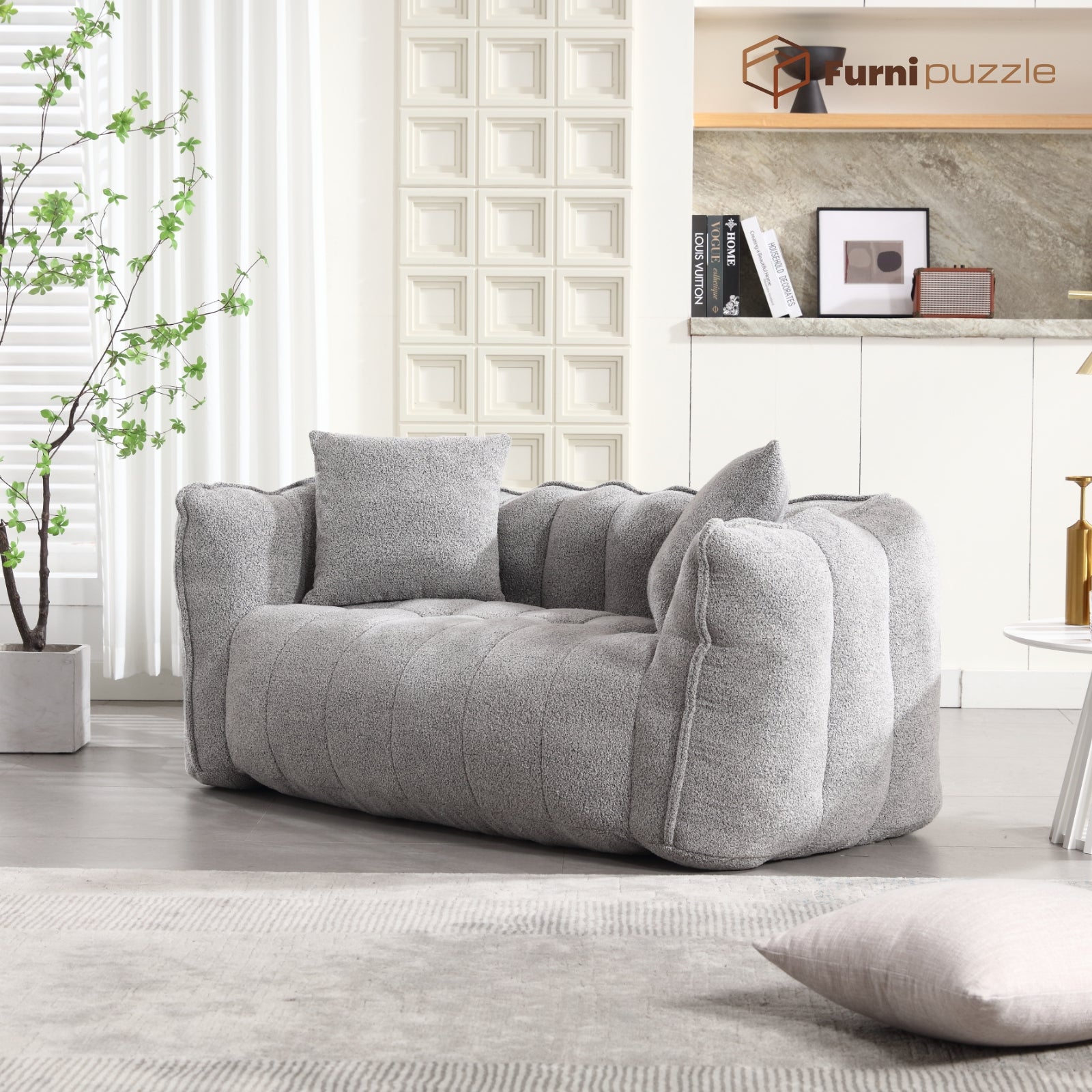 Bean Bag Sofa Chair Flannel Loveseat Lazy Floor Sofa Couch With 2 Pillows