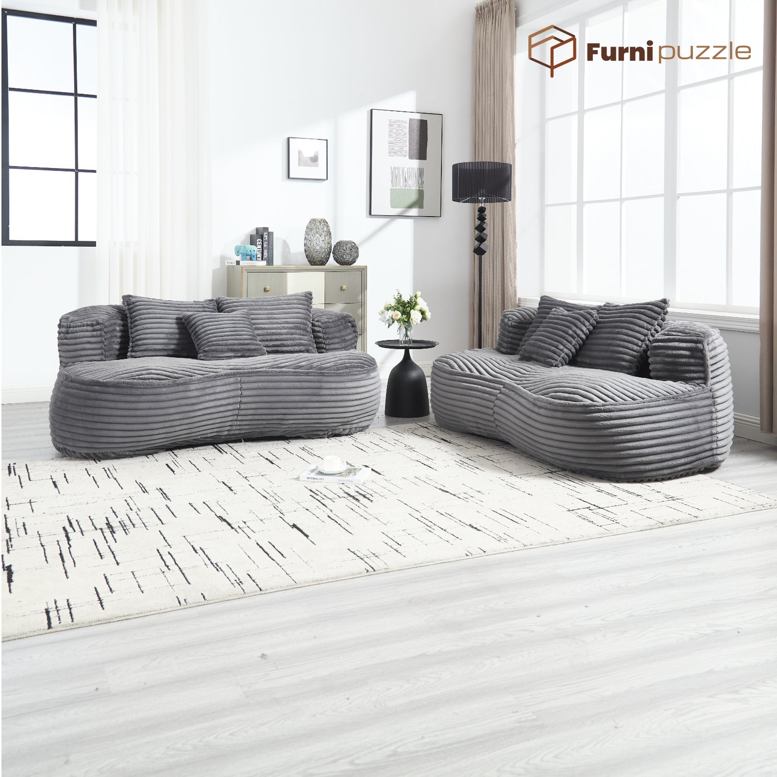 Modern Lazy Bean Bag Sofa Lounger Chair with 3 Pillows for Adults & Kids