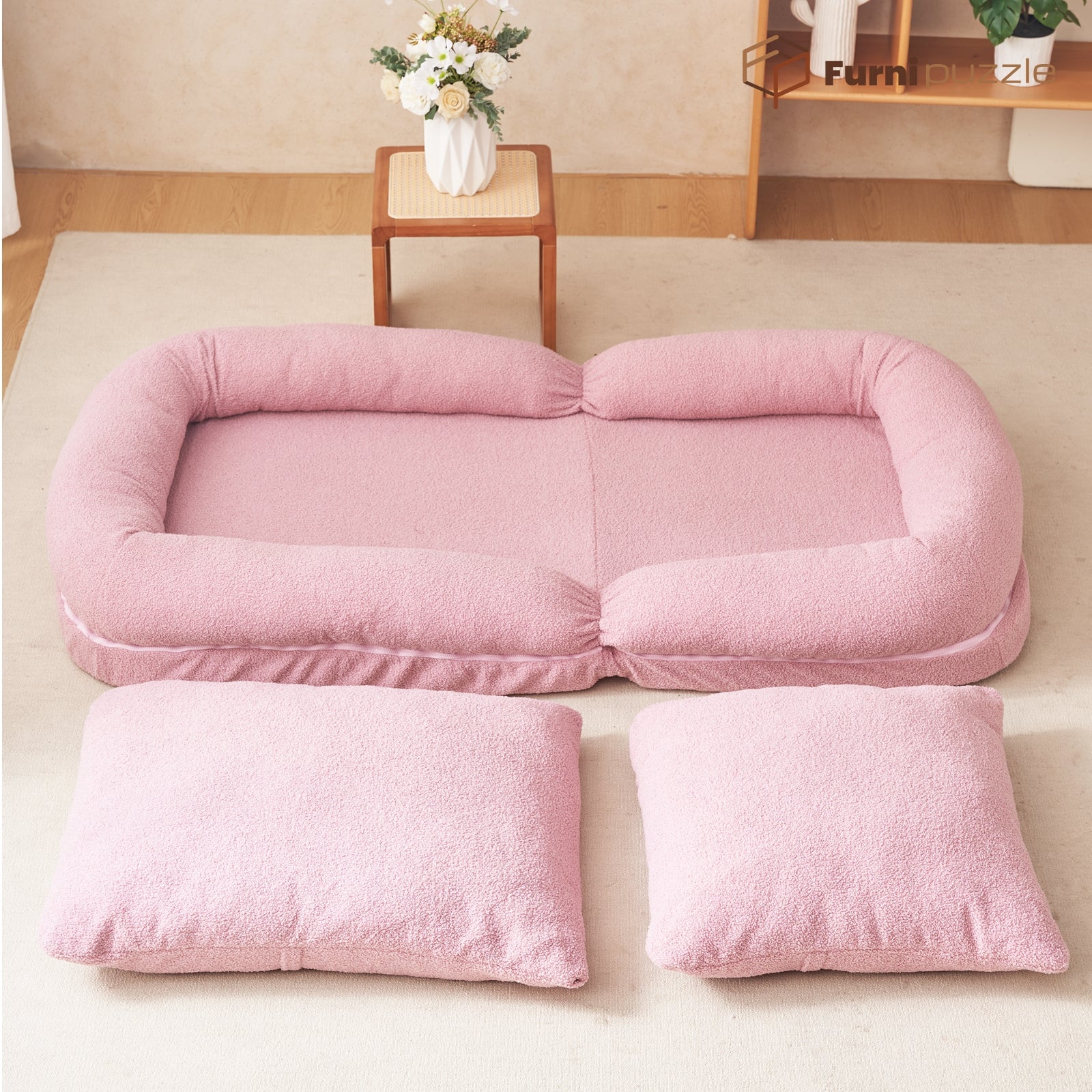 Furnipuzzle Upholstered Foldable Lounge Chair Bean Bag Sofa with Adjustable Backrest