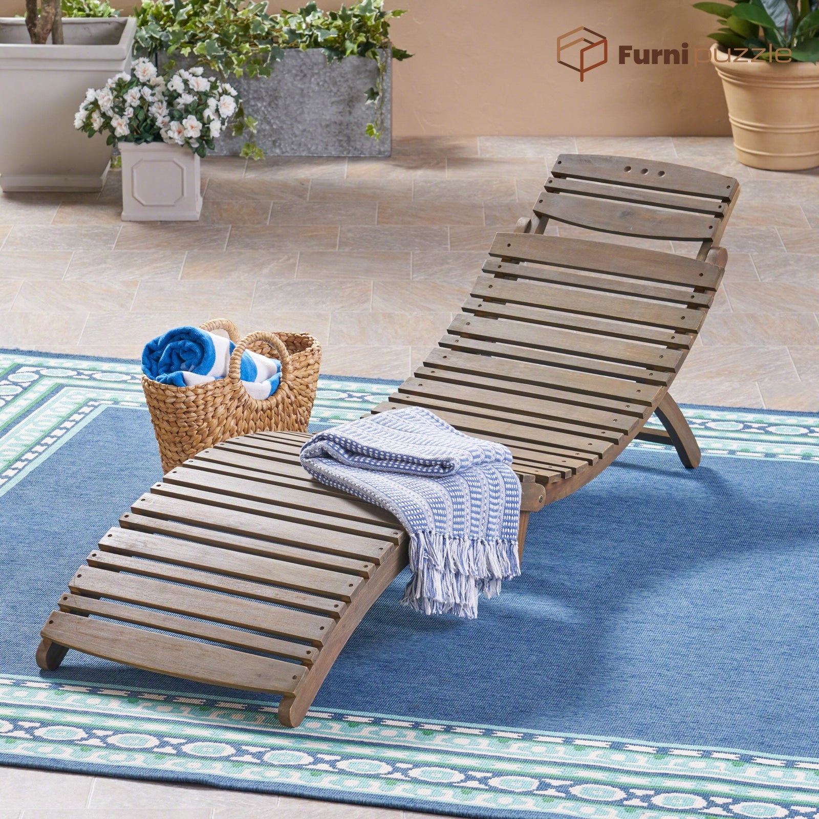 Furnipuzzle Wood Outdoor Chaise Lounge Pool Lounge Chairs