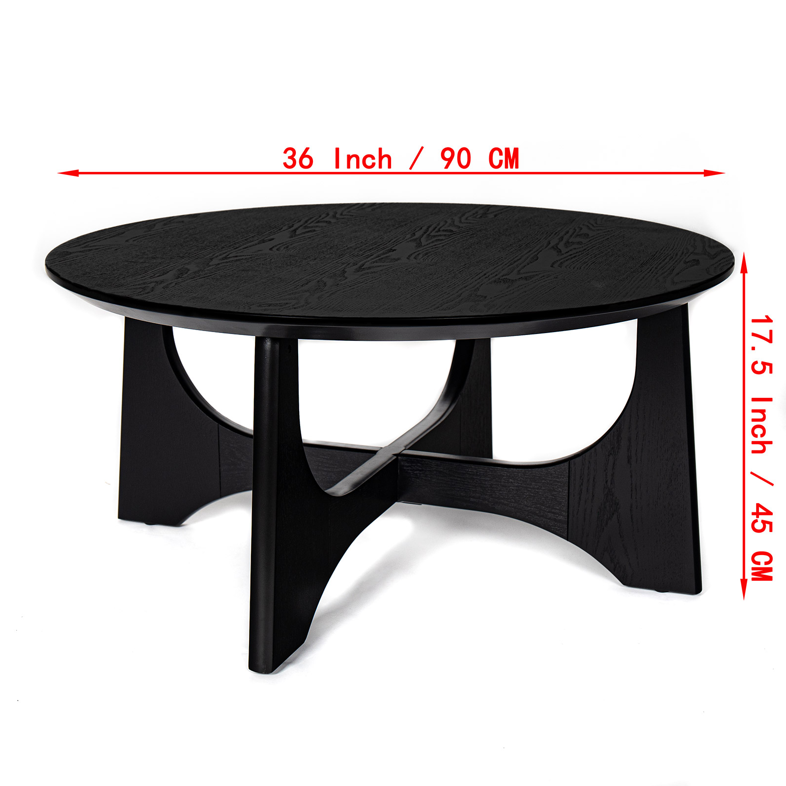 Furnipuzzle 36" Round Coffee Table Wooden Side Table for Living Room Black