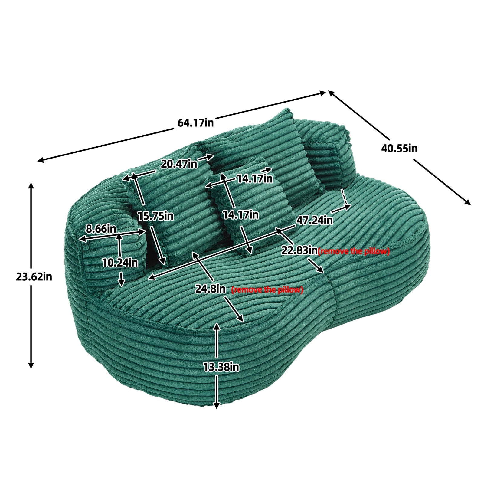 Modern Lazy Bean Bag Sofa Lounger Chair with 3 Pillows for Adults & Kids