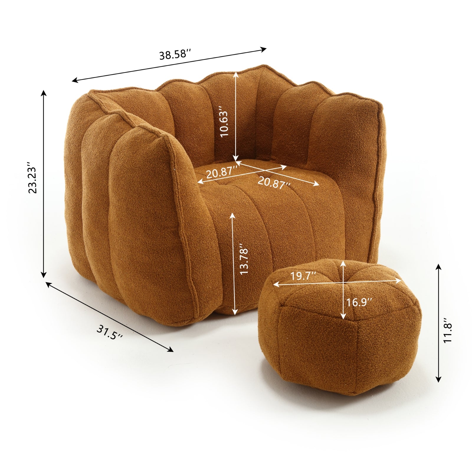 Bean Bag Chair with Ottoman Oversized Lazy Sofa Couch Set