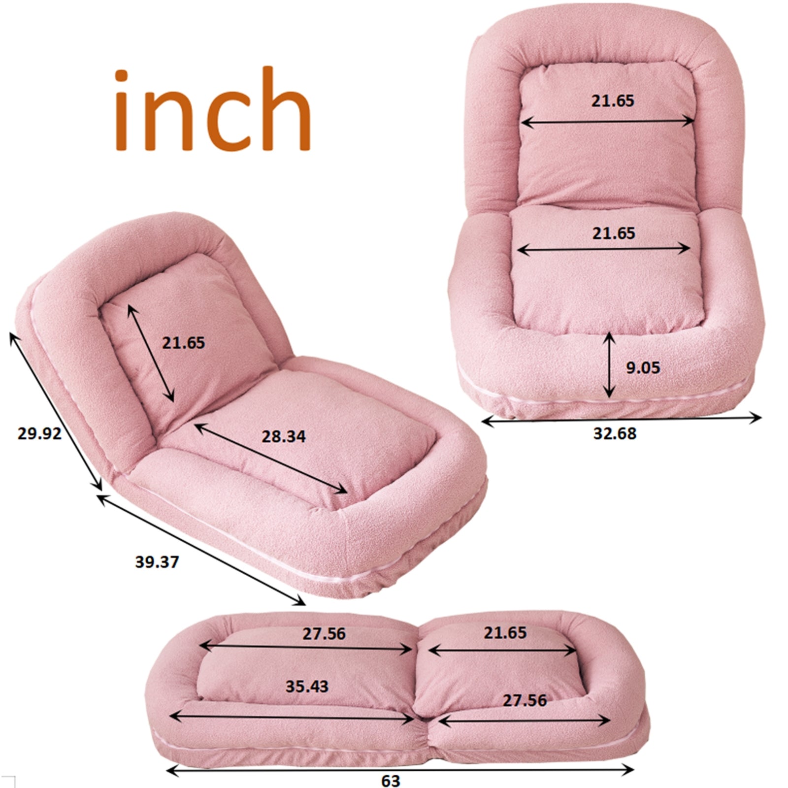 Furnipuzzle Upholstered Foldable Lounge Chair Bean Bag Sofa with Adjustable Backrest