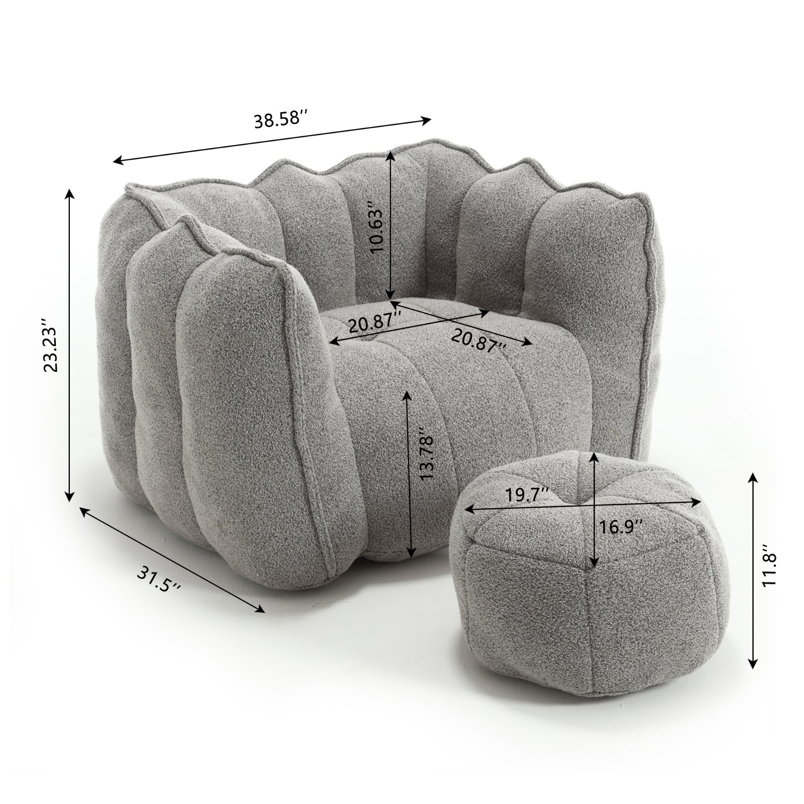 Bean Bag Chair with Ottoman Oversized Lazy Sofa Couch Set