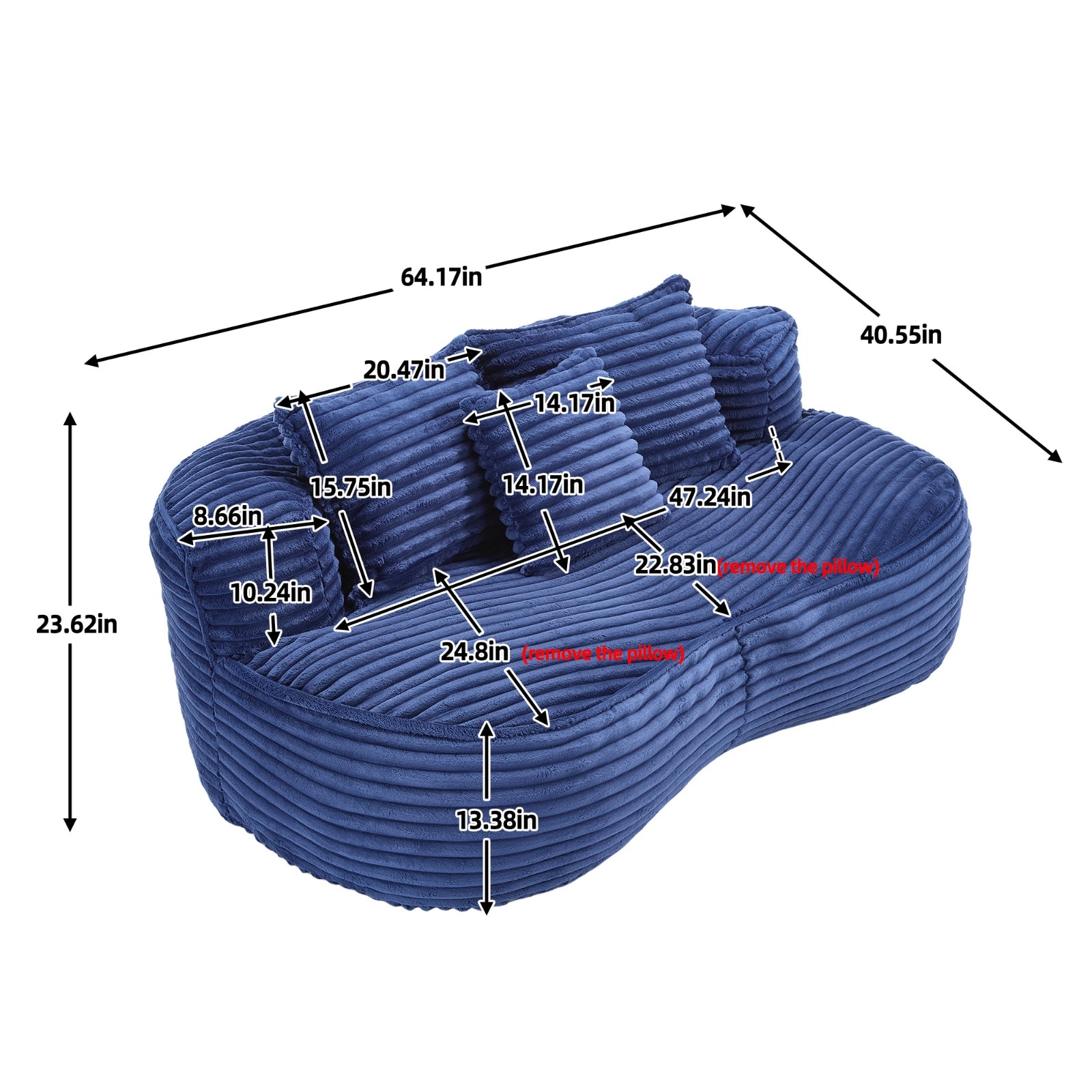 Modern Lazy Bean Bag Sofa Lounger Chair with 3 Pillows for Adults & Kids