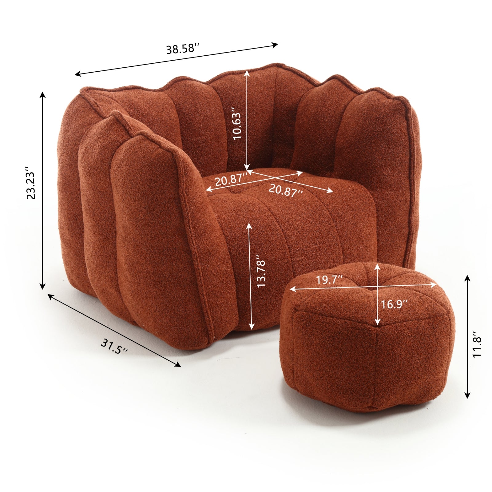 Bean Bag Chair with Ottoman Oversized Lazy Sofa Couch Set