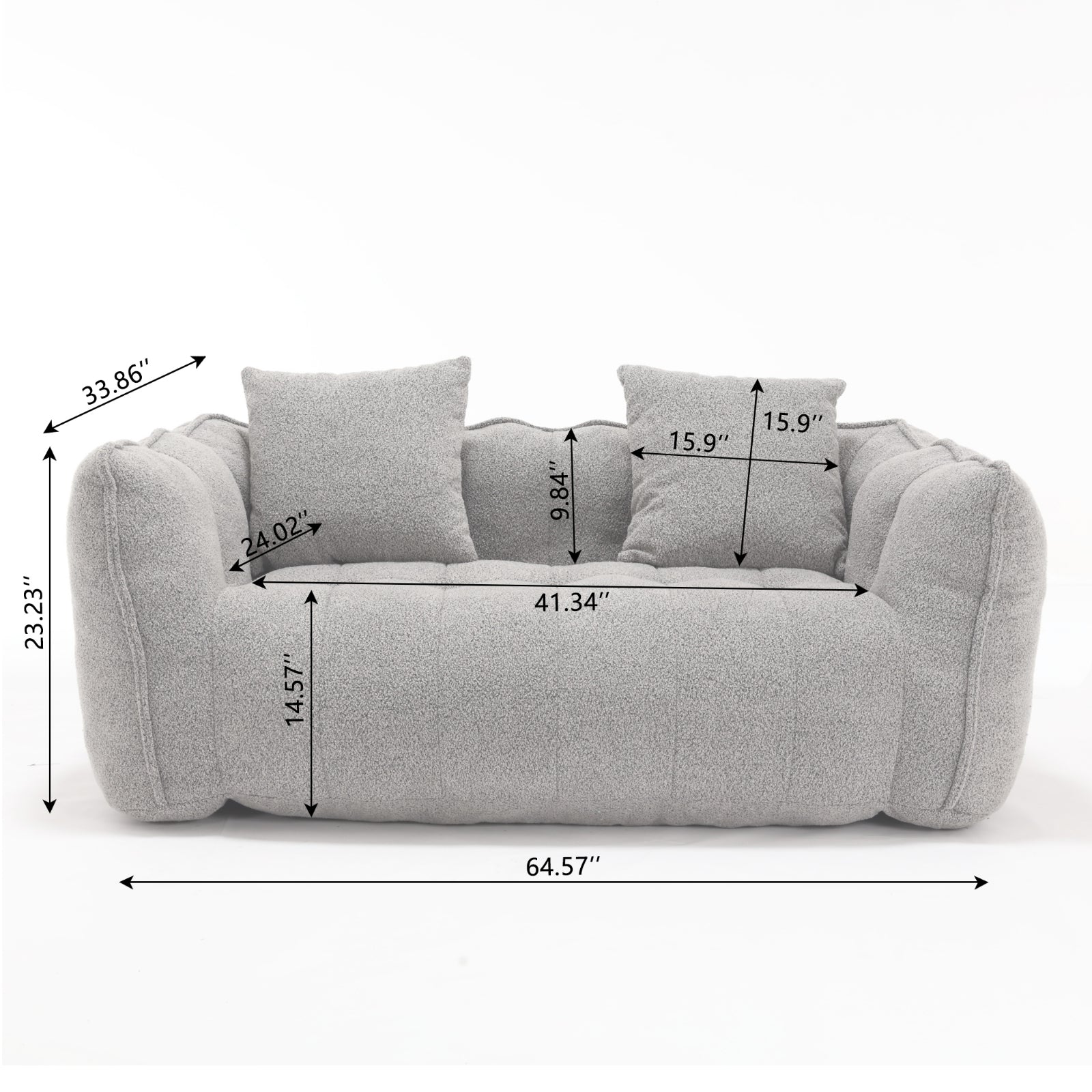 Bean Bag Sofa Chair Flannel Loveseat Lazy Floor Sofa Couch With 2 Pillows