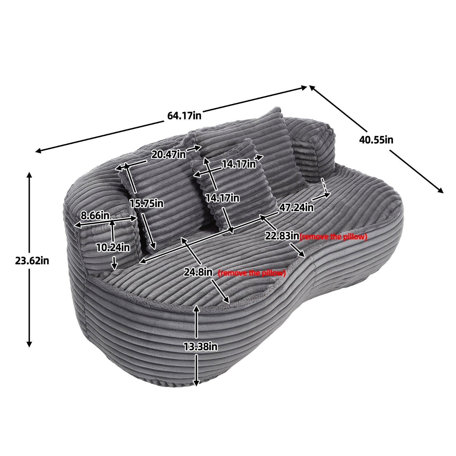 Modern Lazy Bean Bag Sofa Lounger Chair with 3 Pillows for Adults & Kids
