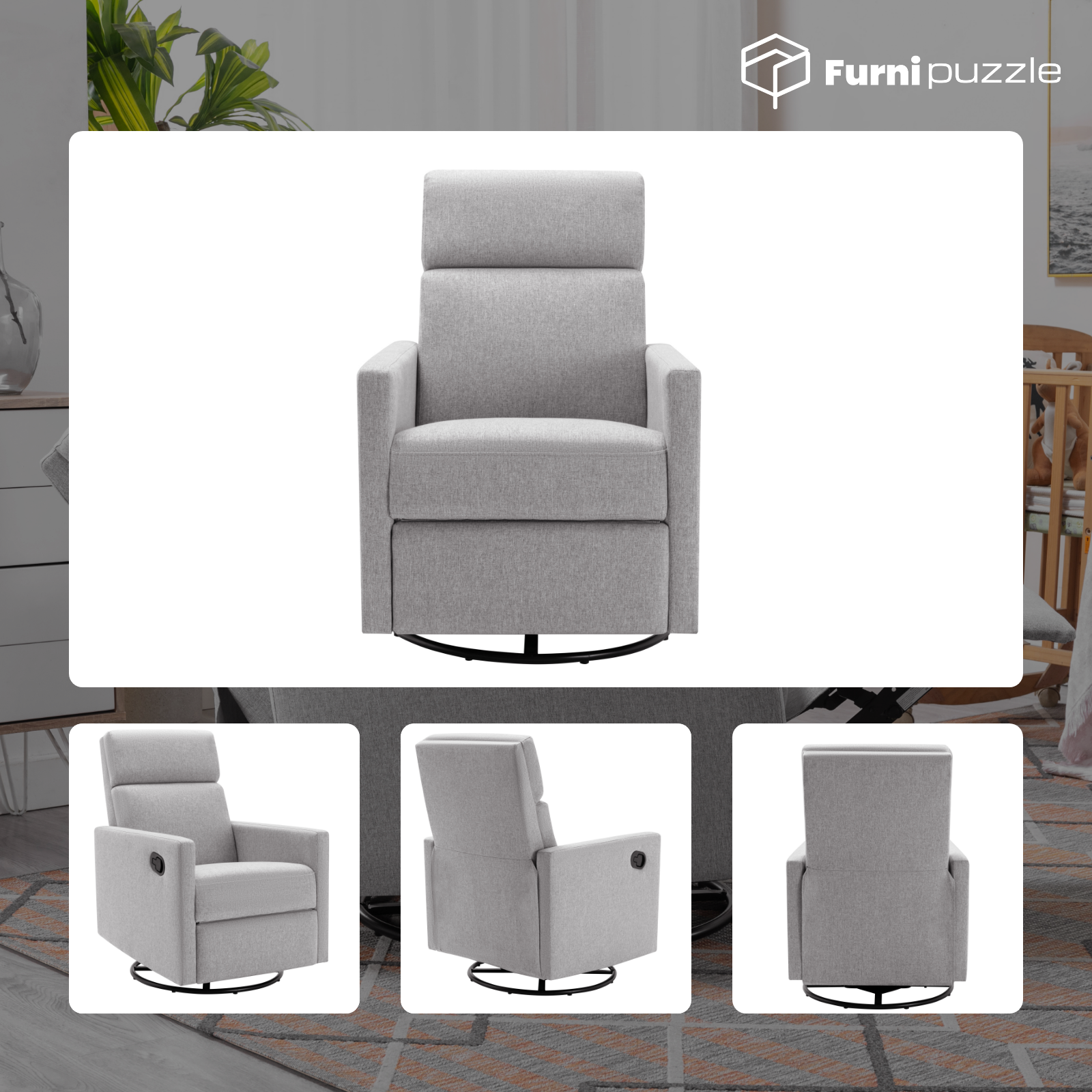 Furnipuzzle Modern Upholstered Rocker Swivel Rocking Recliner Chair Nursery Rocking Chair
