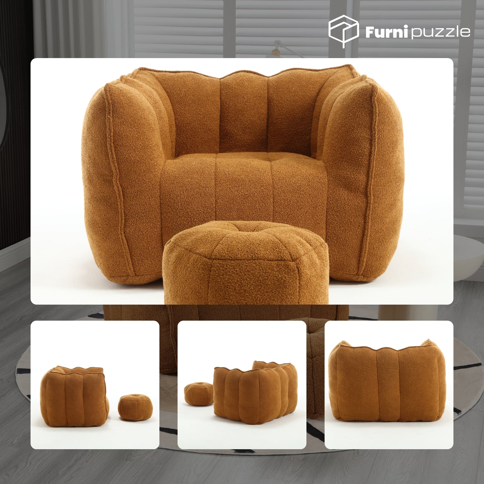 Bean Bag Chair with Ottoman Oversized Lazy Sofa Couch Set
