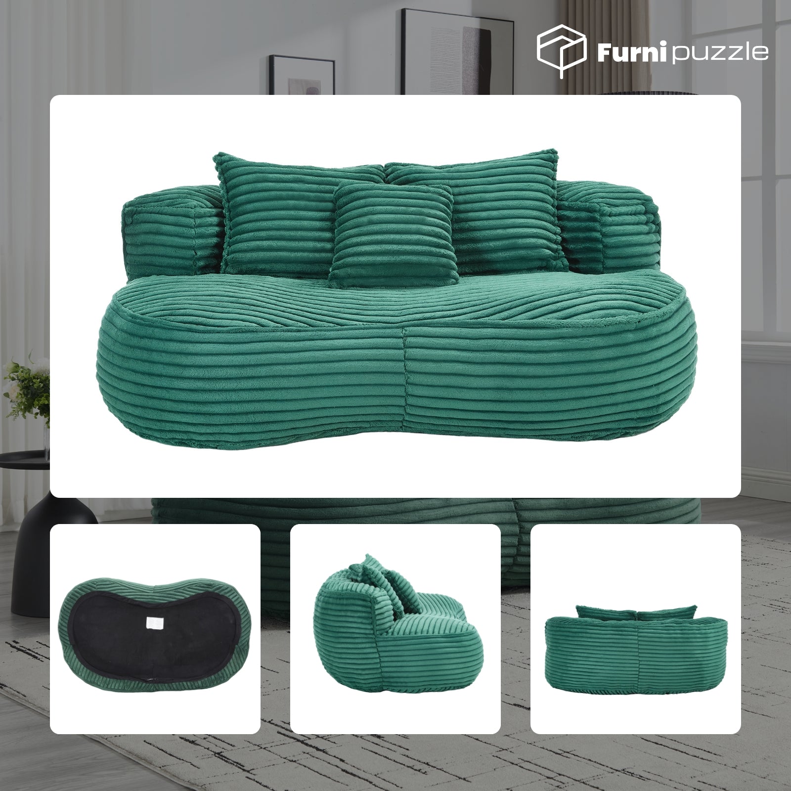 Modern Lazy Bean Bag Sofa Lounger Chair with 3 Pillows for Adults & Kids