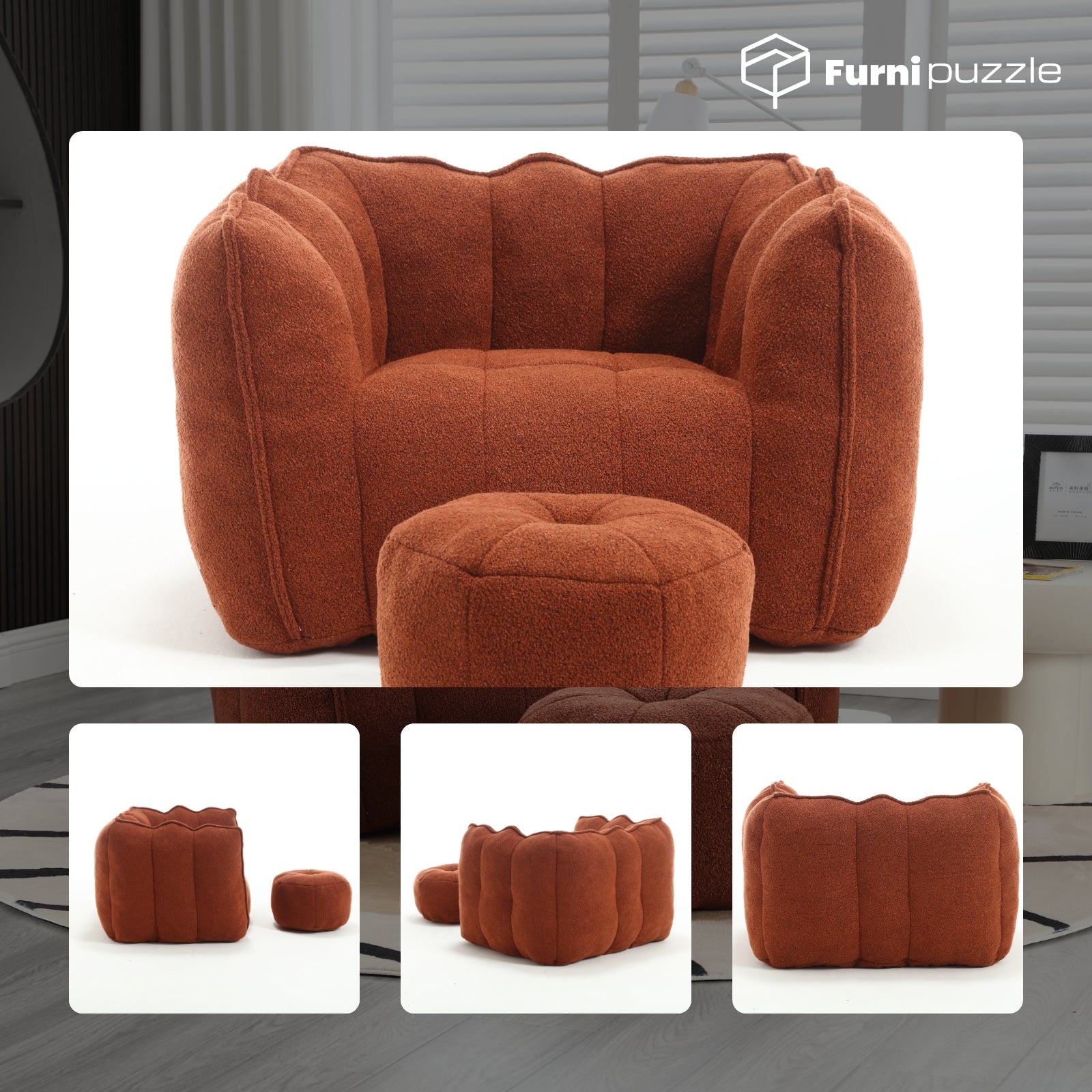 Bean Bag Chair with Ottoman Oversized Lazy Sofa Couch Set