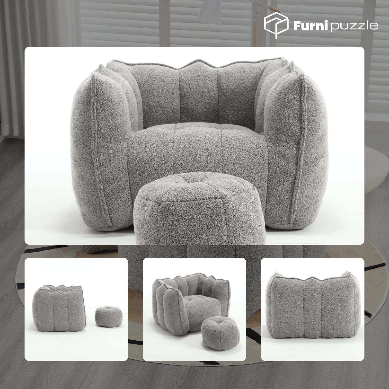 Bean Bag Chair with Ottoman Oversized Lazy Sofa Couch Set