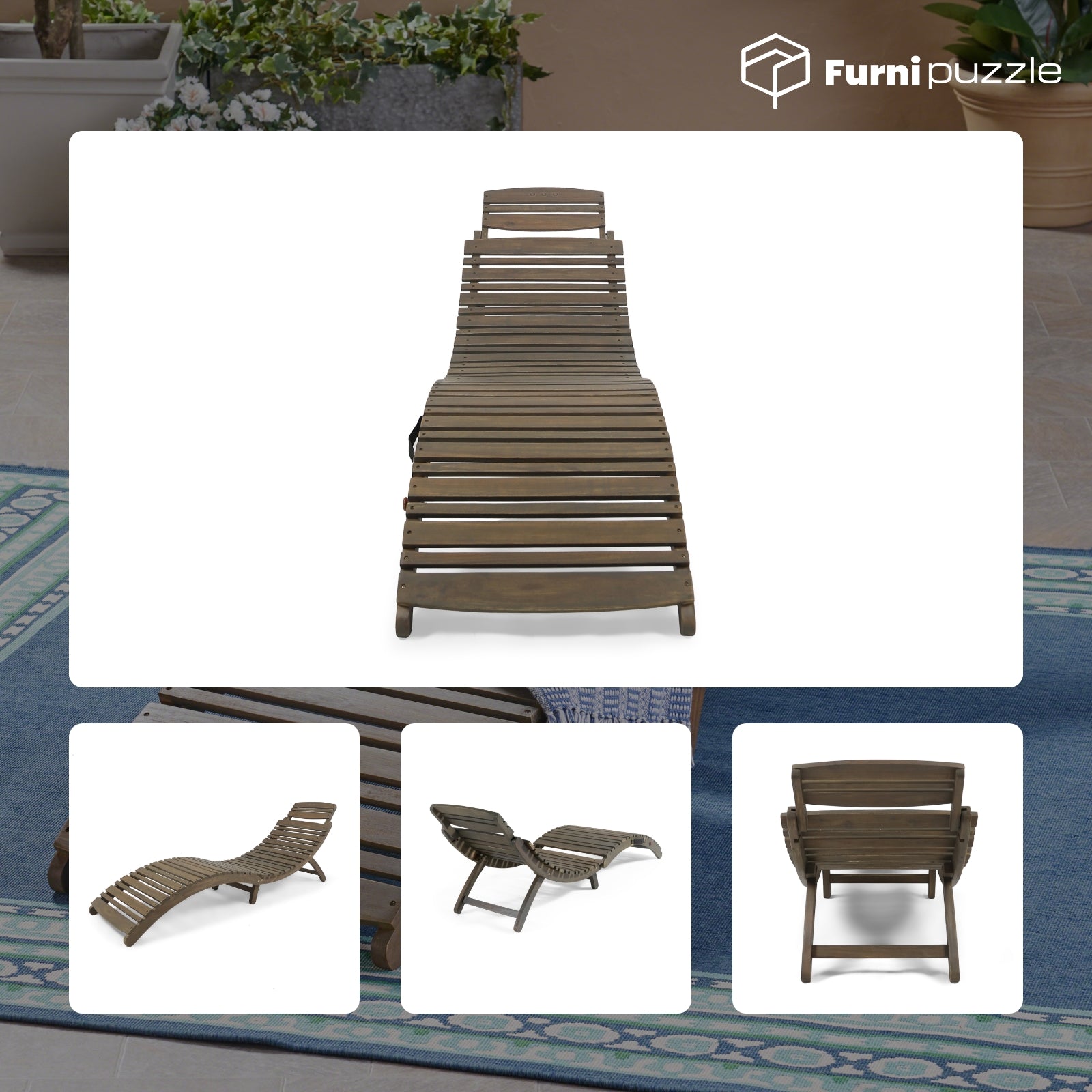 Furnipuzzle Wood Outdoor Chaise Lounge Pool Lounge Chairs