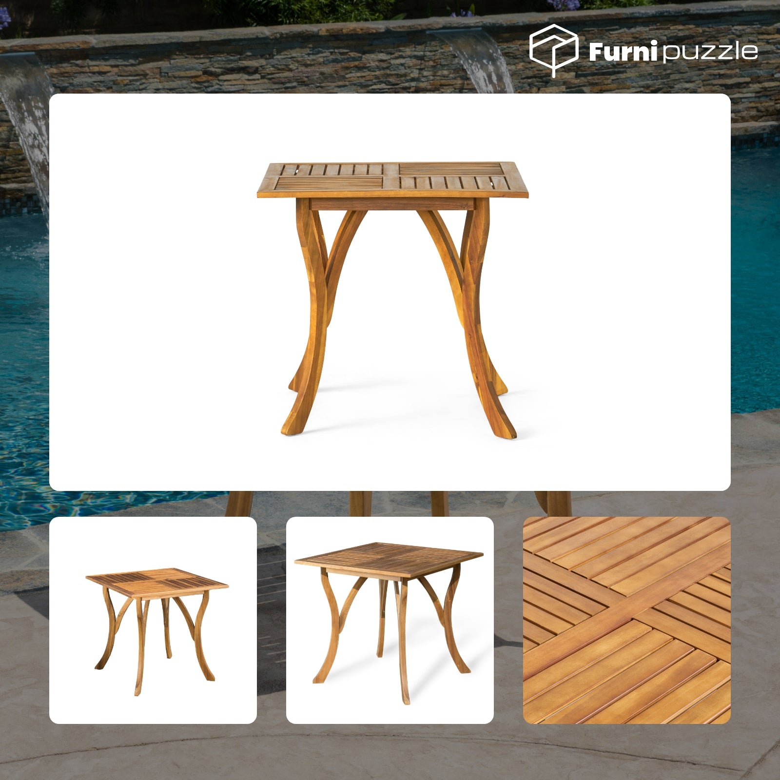 Furnipuzzle Square Wood Small Table Outdoor Side Coffee Tables for Patio & Poolside